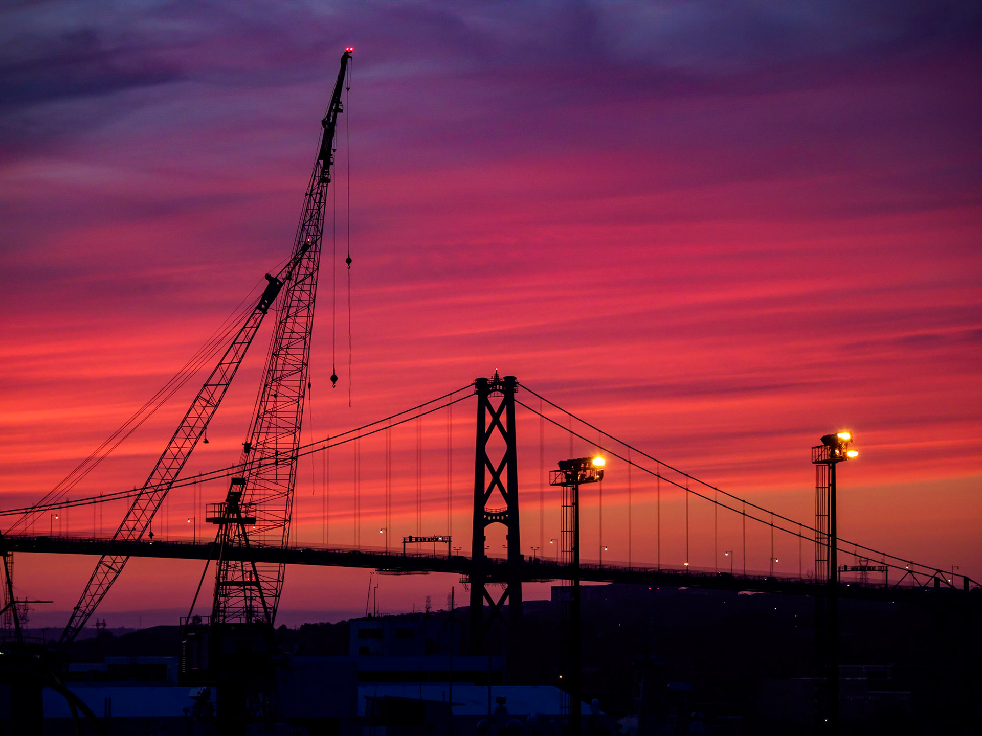 Sunset, cranes and bridges, Halifax, Nova Scotia