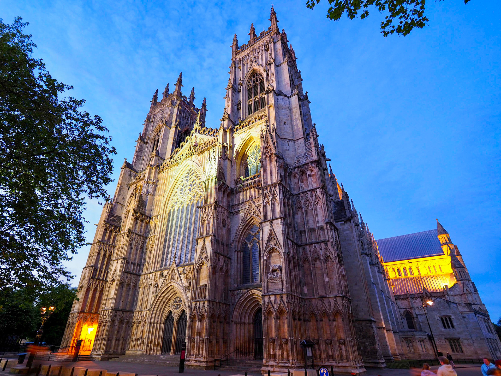 York Minster at Dusk, York, England, UK - The Cathedral and Metropolitical Church of Saint Peter in York, commonly known as York Minster, is the cathedral of York, England, and is one of the largest of its kind in Northern Europe. York Minster is the second-largest Gothic cathedral of Northern Europe. The present building was begun in about 1230 and completed in 1472.
