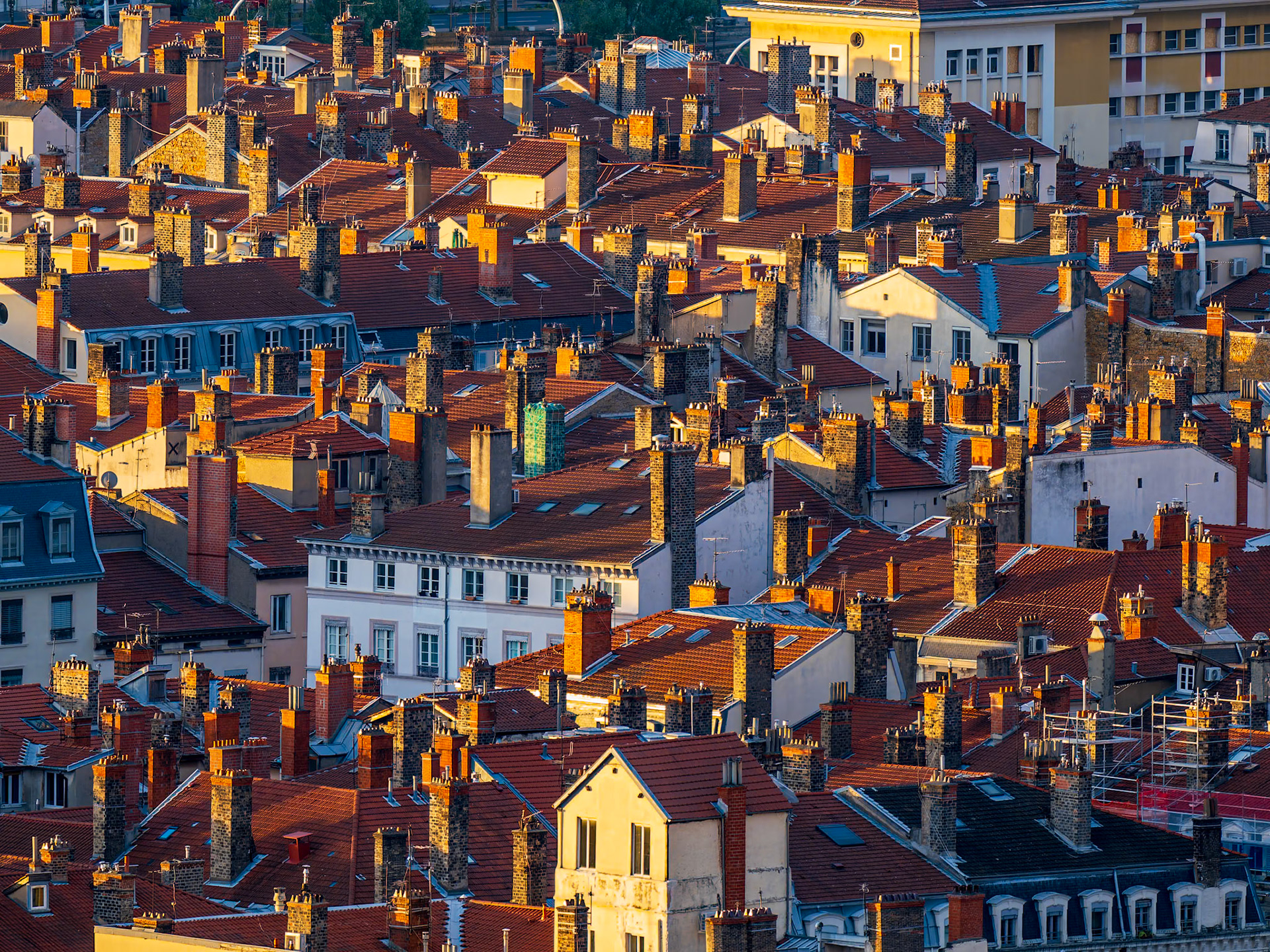 Sunrise over Lyon, France from hilltop Fourvière