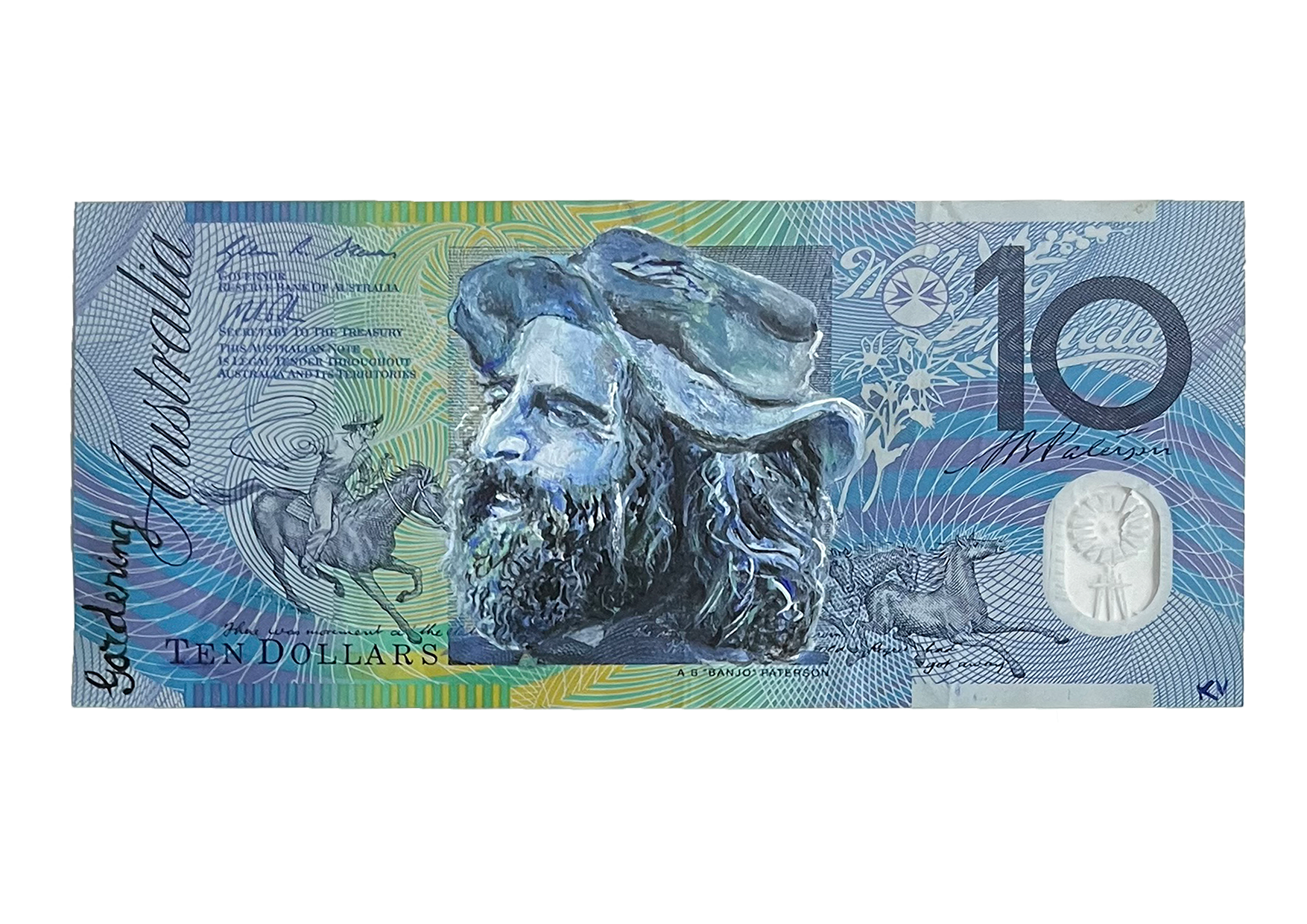 COSTA LIVING | portrait of Costa Georgiardis, gouache on $10 bill, 135mm x 65mm