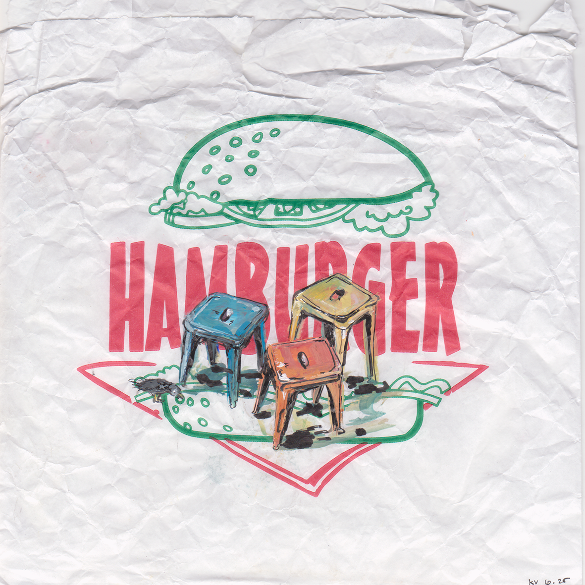 MELBOURNE CHAIR | gouache on hamburger bag, 200mm x 200mm