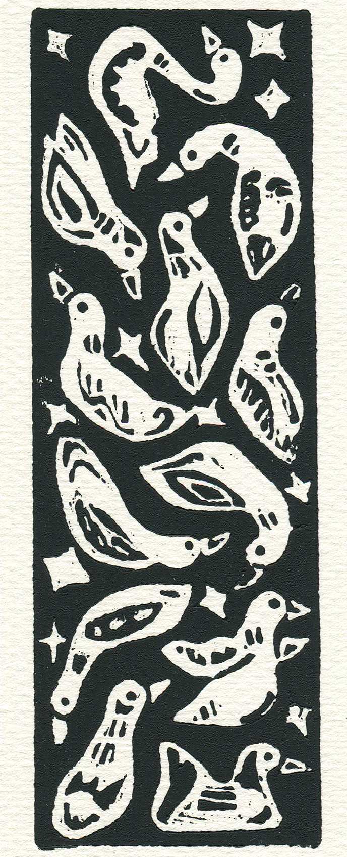 DUCKS IN SPACE | lino print, 2" x 6"