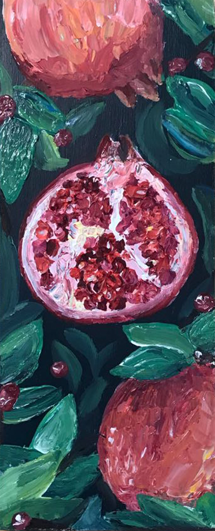 POMEGRANATE | acrylic on fencepost, 80mm x 250mm 