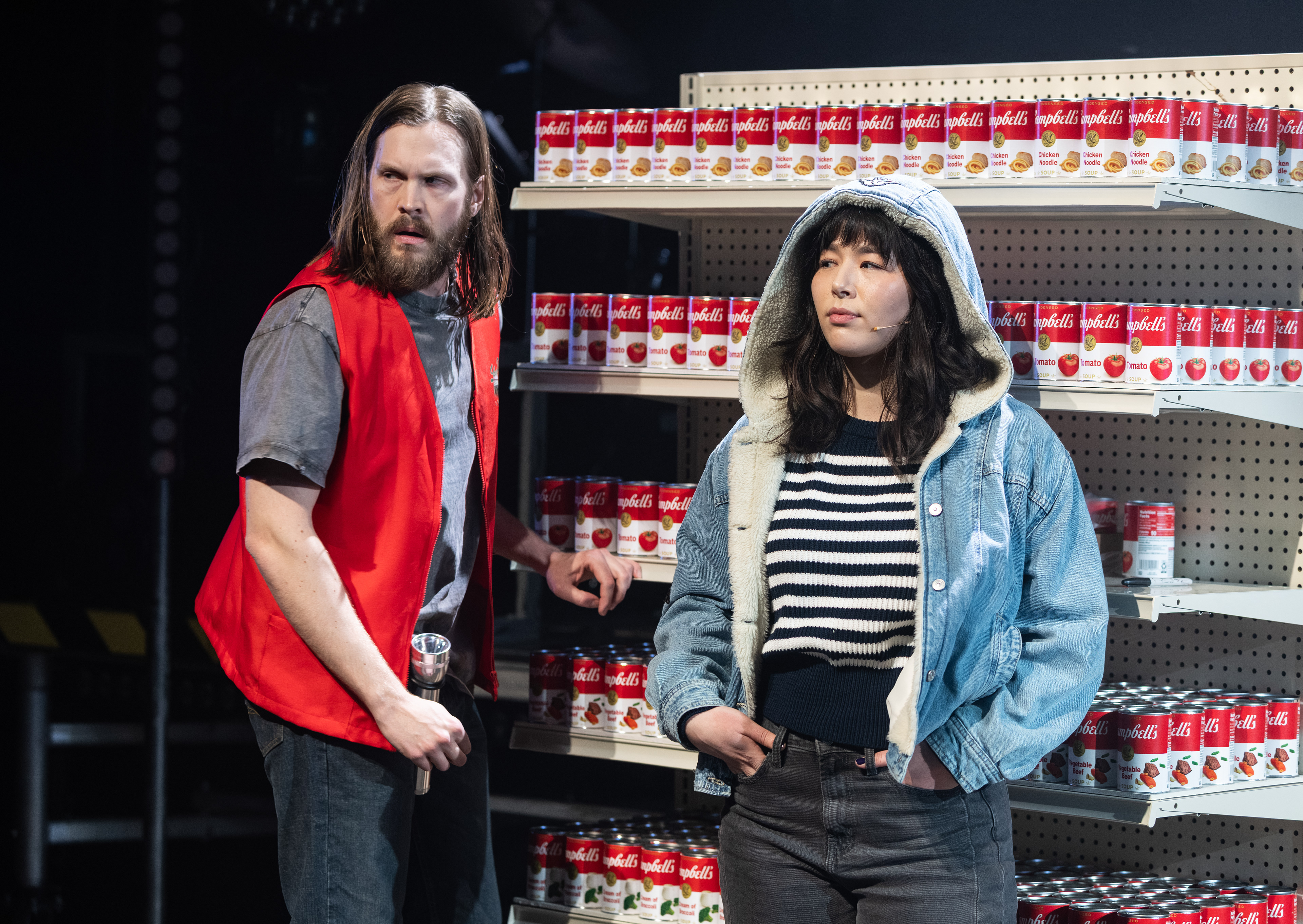 Gunnar Manchester (Kenneth) and Mia Pak (Darius) in Safety Not Guaranteed at Signature Theatre. Photo by Christopher Mueller.