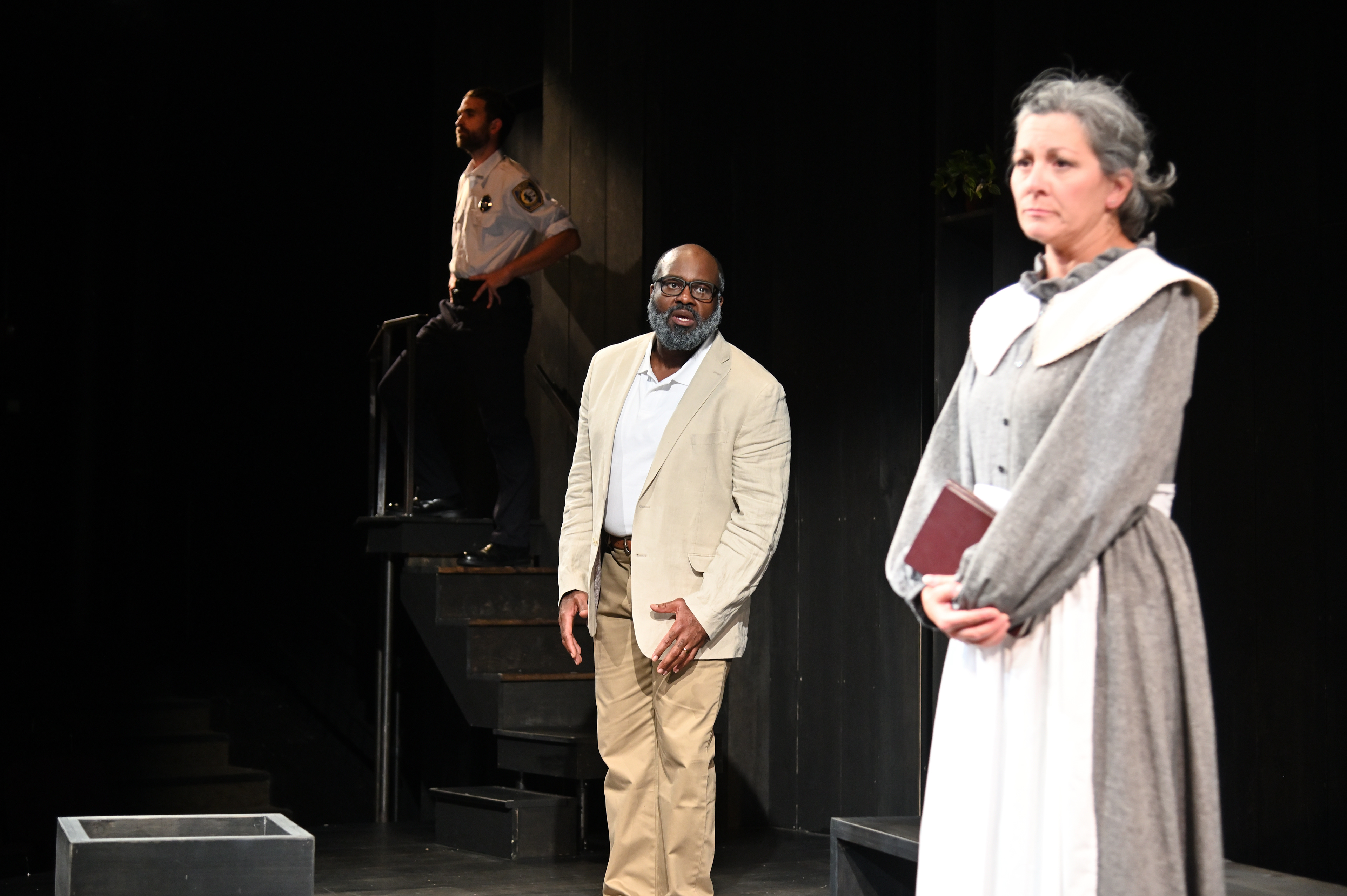 Benjamin Grills (Jailor), Dereks Thomas (Bob) and Angela Brazil (Becky)