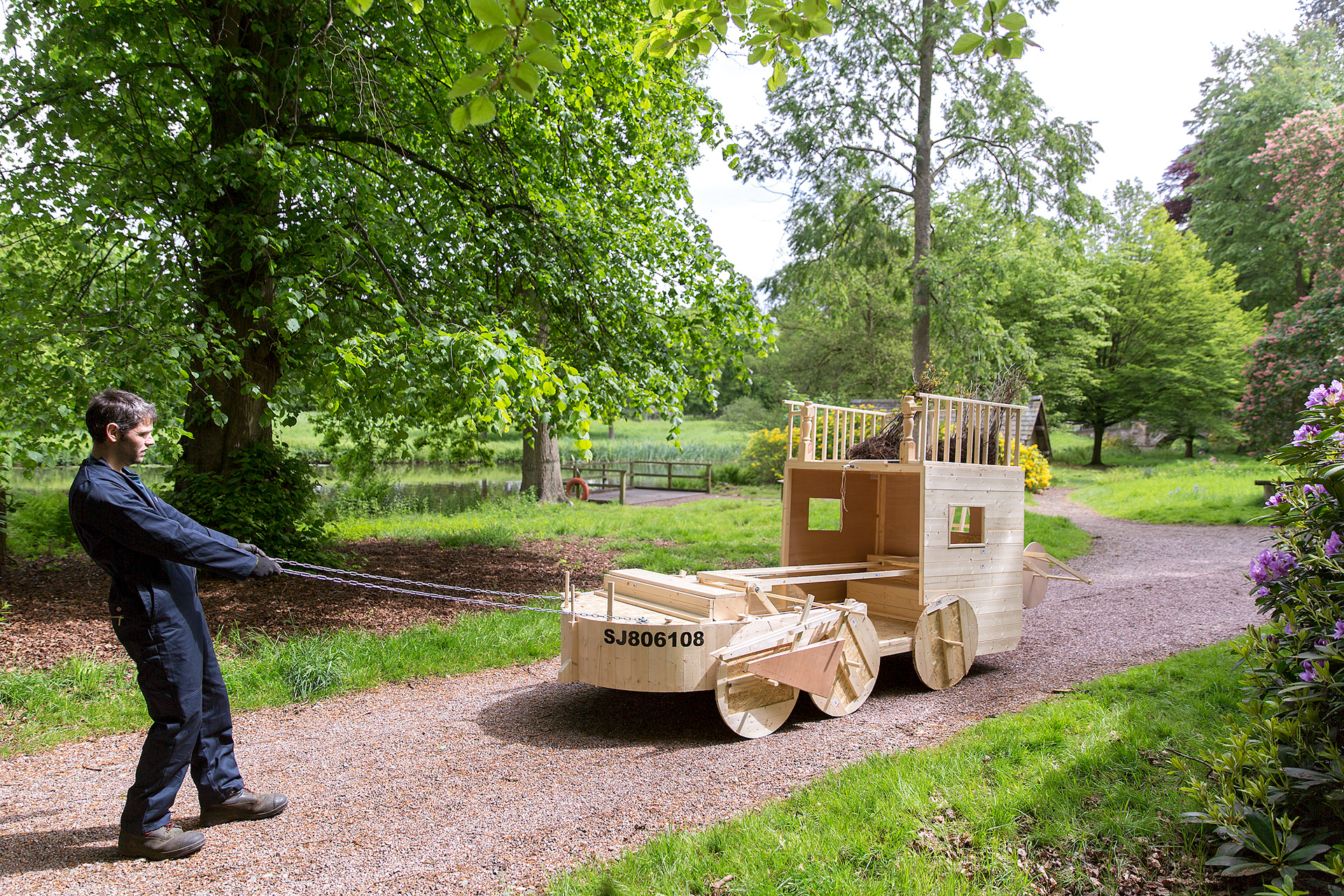 Contraption (Brown/Telford) Made in 2017 Photographic Print on Aluminium 300mm x 240mm A Contraption in the form of a carriage and boat, it’s features components that relate to ploughs and harrows and planting trees. Working the land! Commissioned by Meadow Arts Price £150
