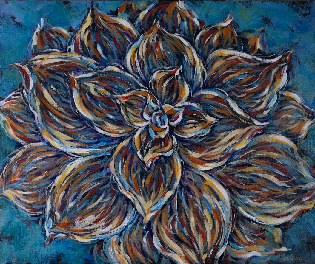 Flowers with Blue Sky, 24x20, Acrylic on Canvas, N/A