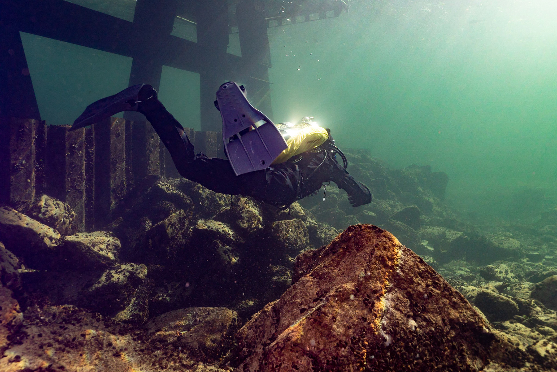Diving in swiss river
