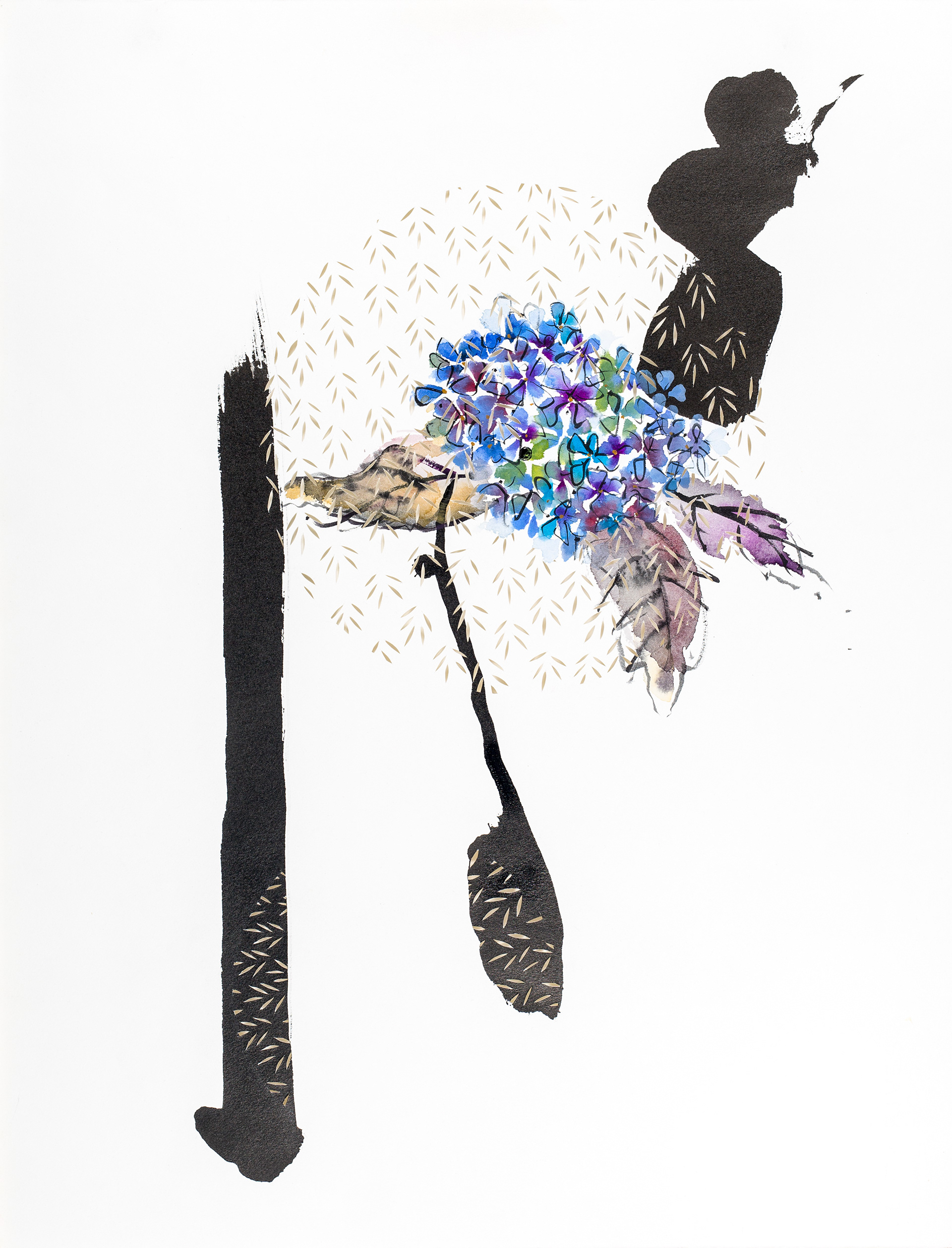 geste 3.1999. Encre à calligraphie, aquarelle et découpes sur papiers superposés. 19po3/4 x 25po3/4