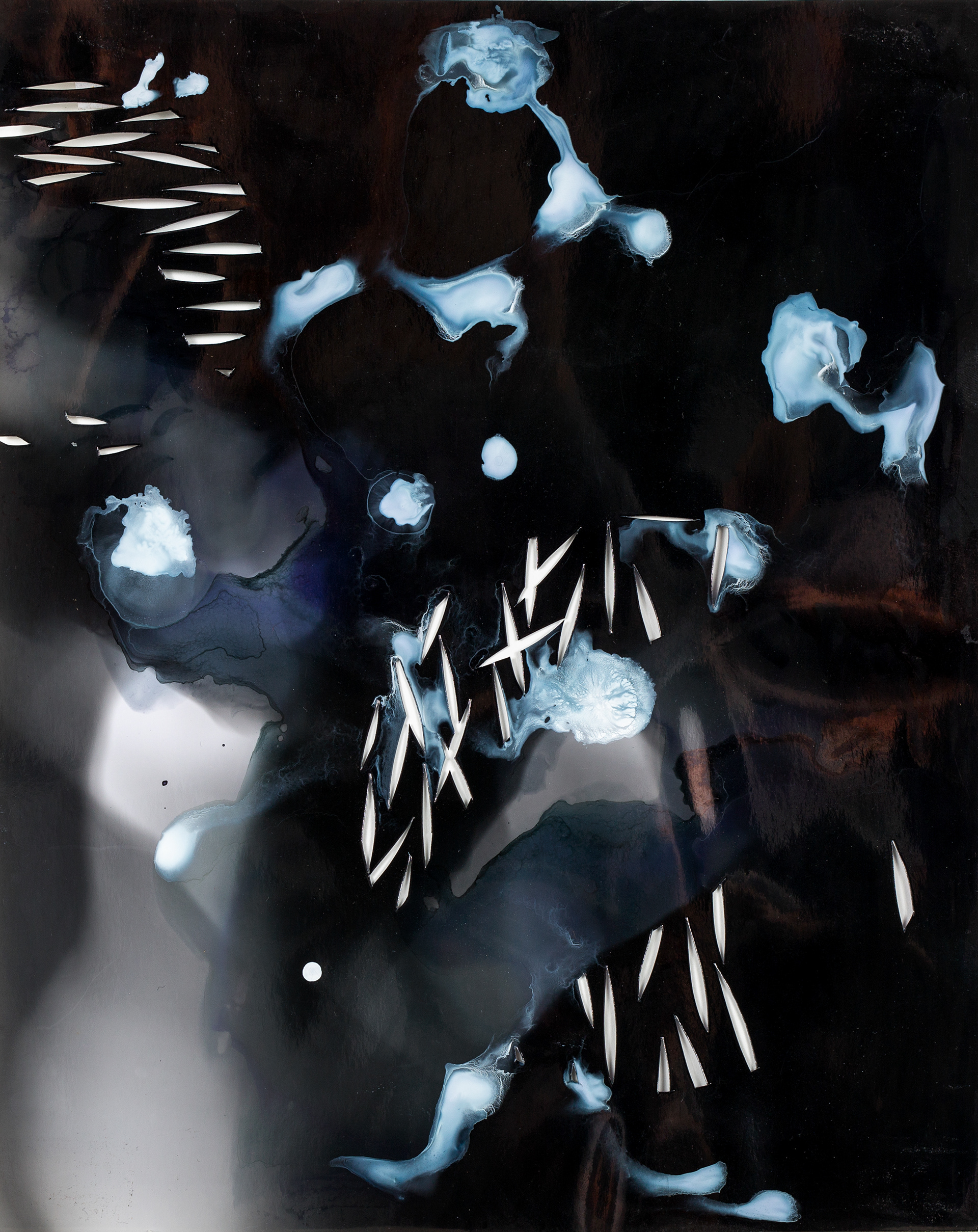 Cosmos 2. Encre, feutre et découpes sur photogramme. 8po x 10po