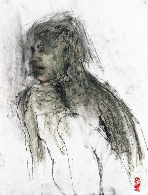 Homme vert_2007_techniques mixtes sur papier_18po x 24po