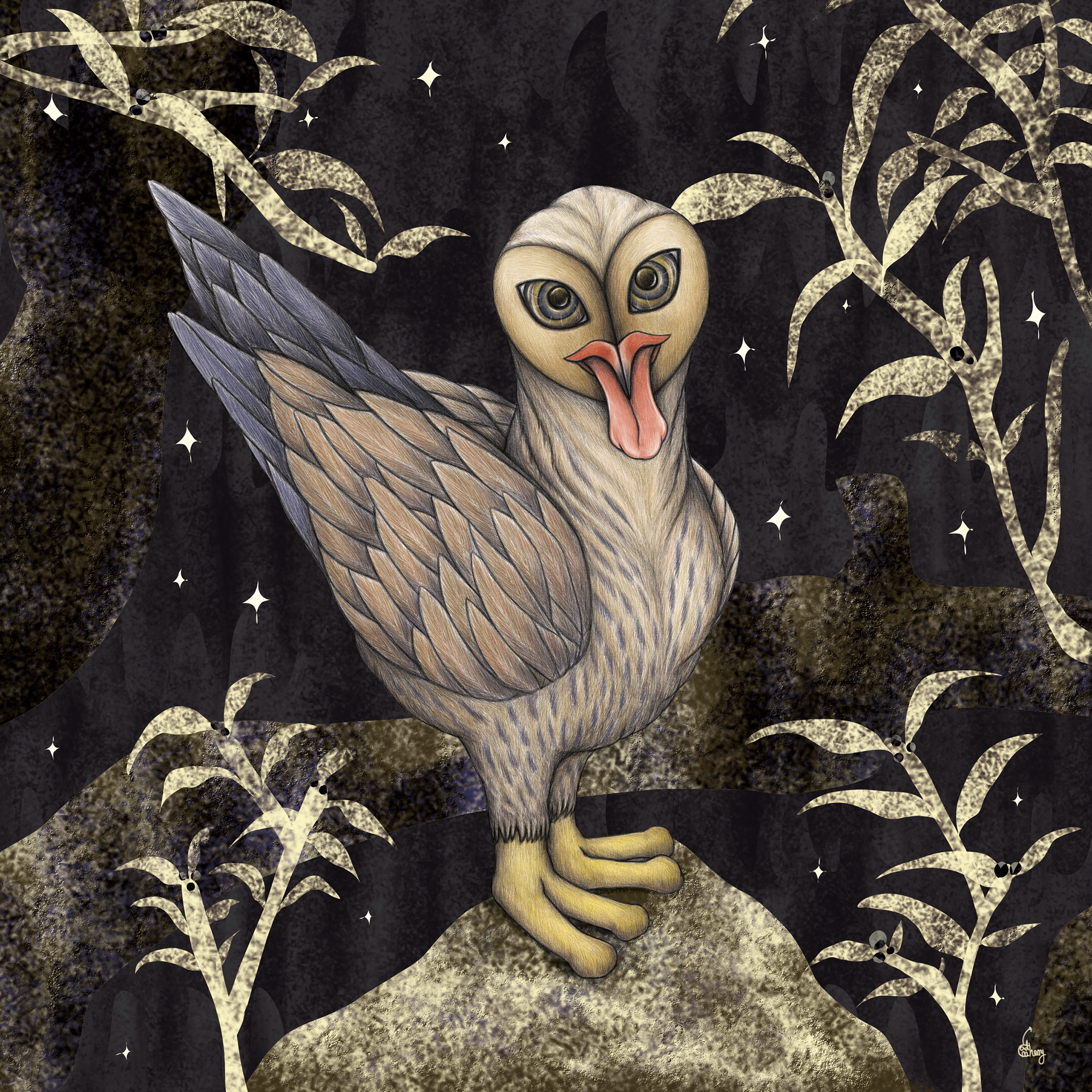 Tongue-out Owl