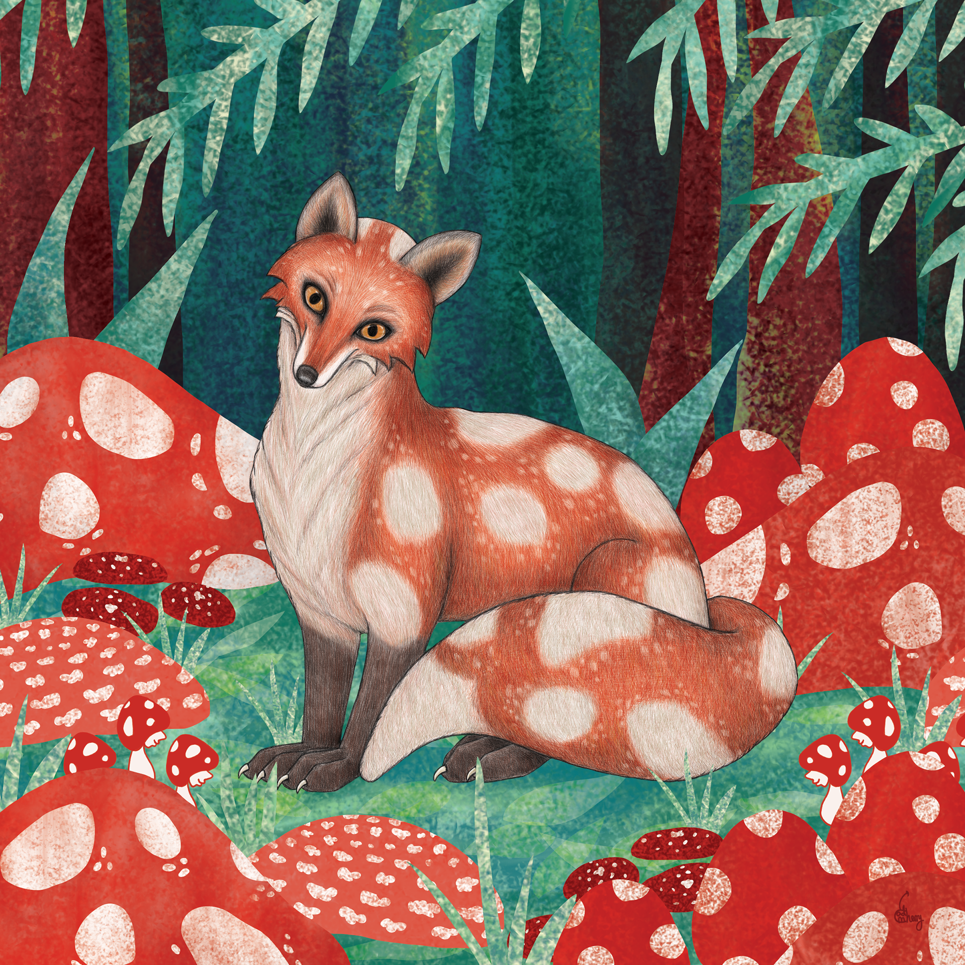 Toadstool Pattern Fox
