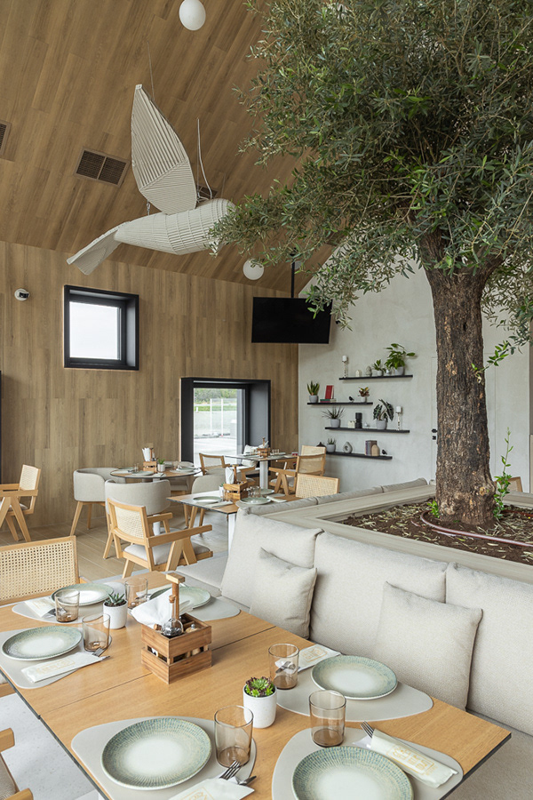 Little Town Bistro — zona de mese, vegetatie si lumina naturala