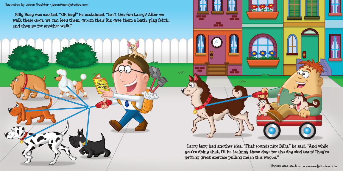 Busy and Lazy - "For the Dogs" book spread