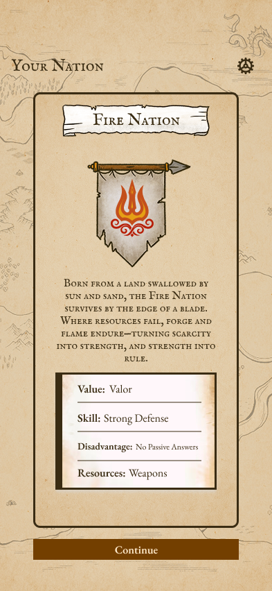 Fire Nation Role Screen