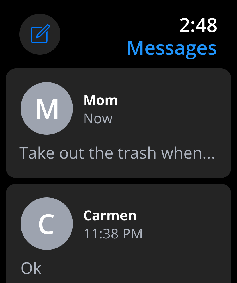 Contact Messages Screen