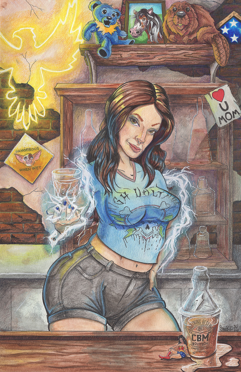 "High Voltage" Watercolor, ink, colored pencil 11x17