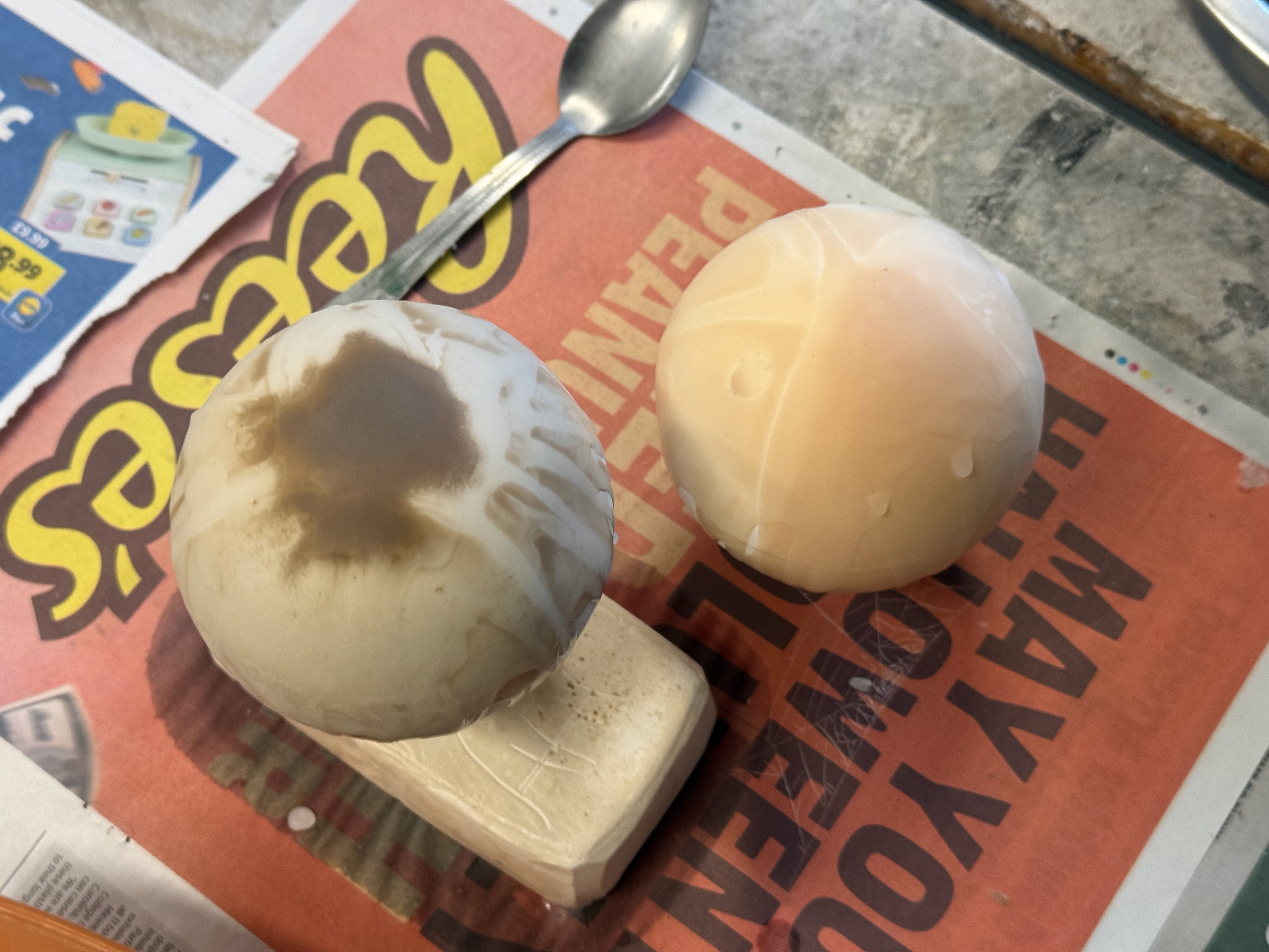 Two objects immediately after wax pour.