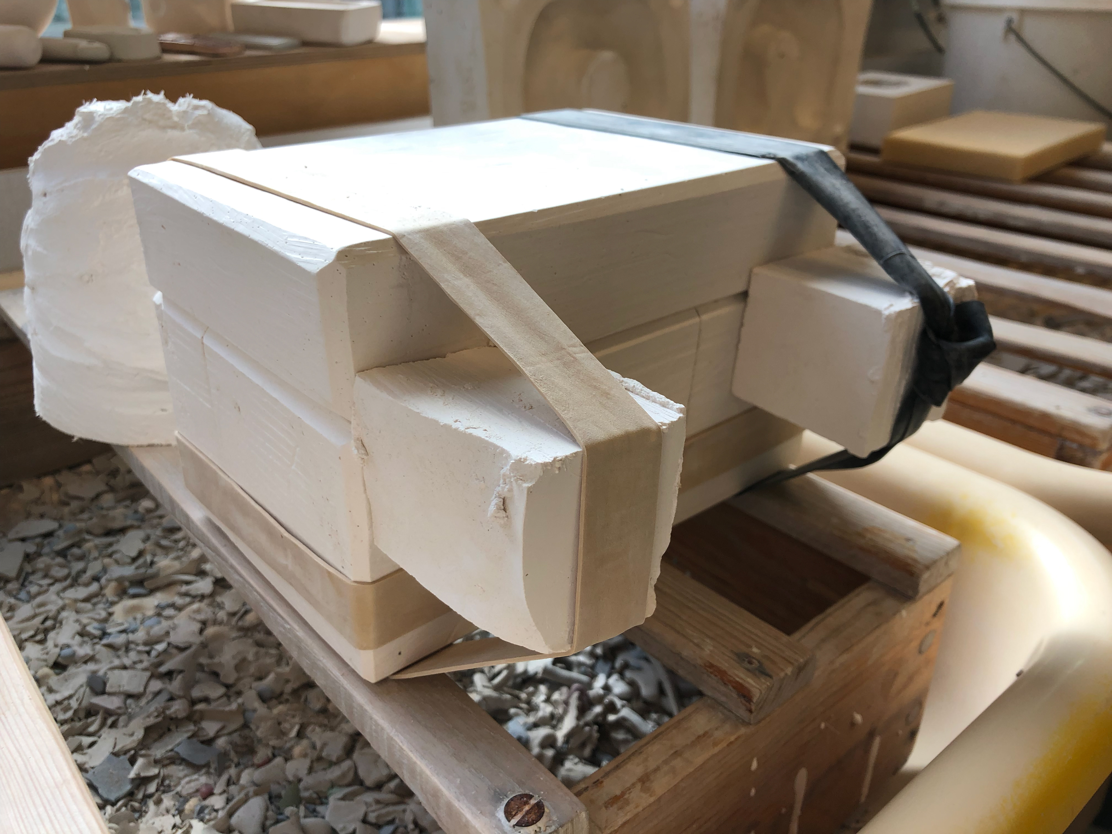 Blocks to keep the elastic taut.