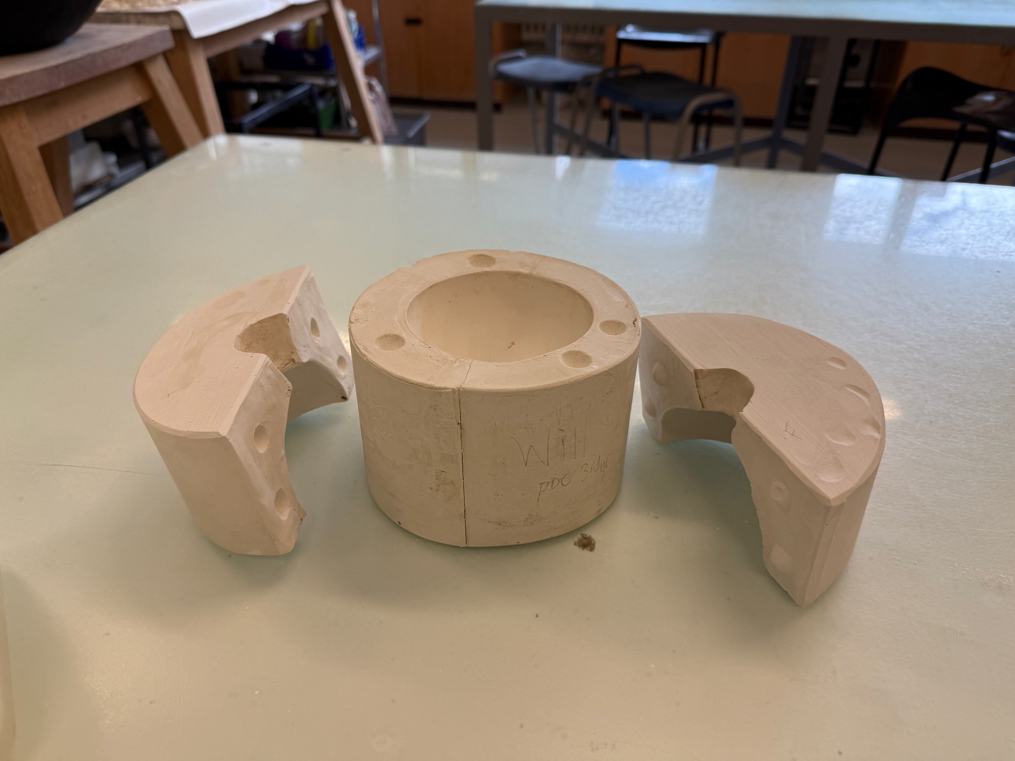 The three part mould.