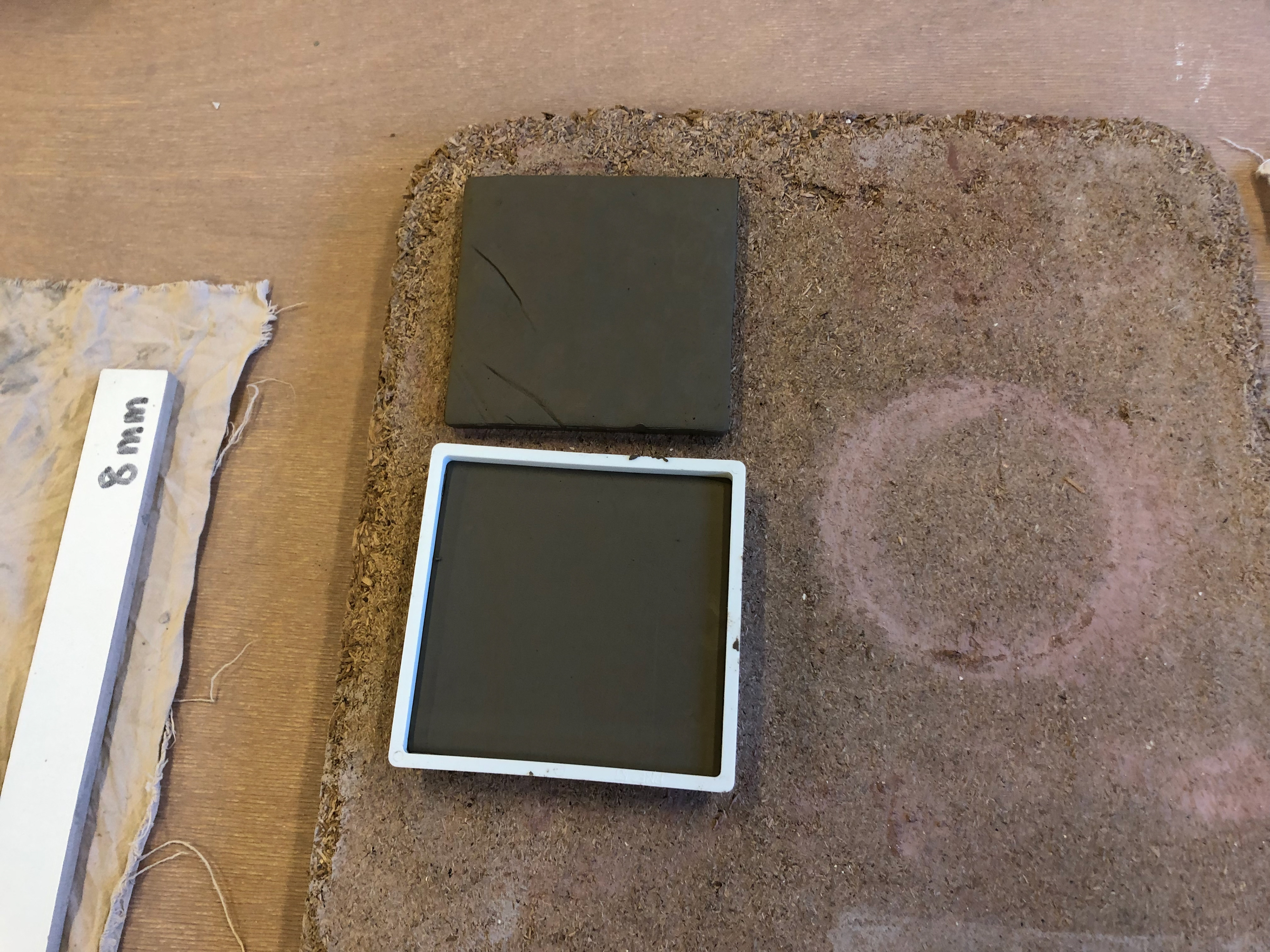 Used a tile cutter to cut perfect squares so I can apply pressure evenly when "printing".