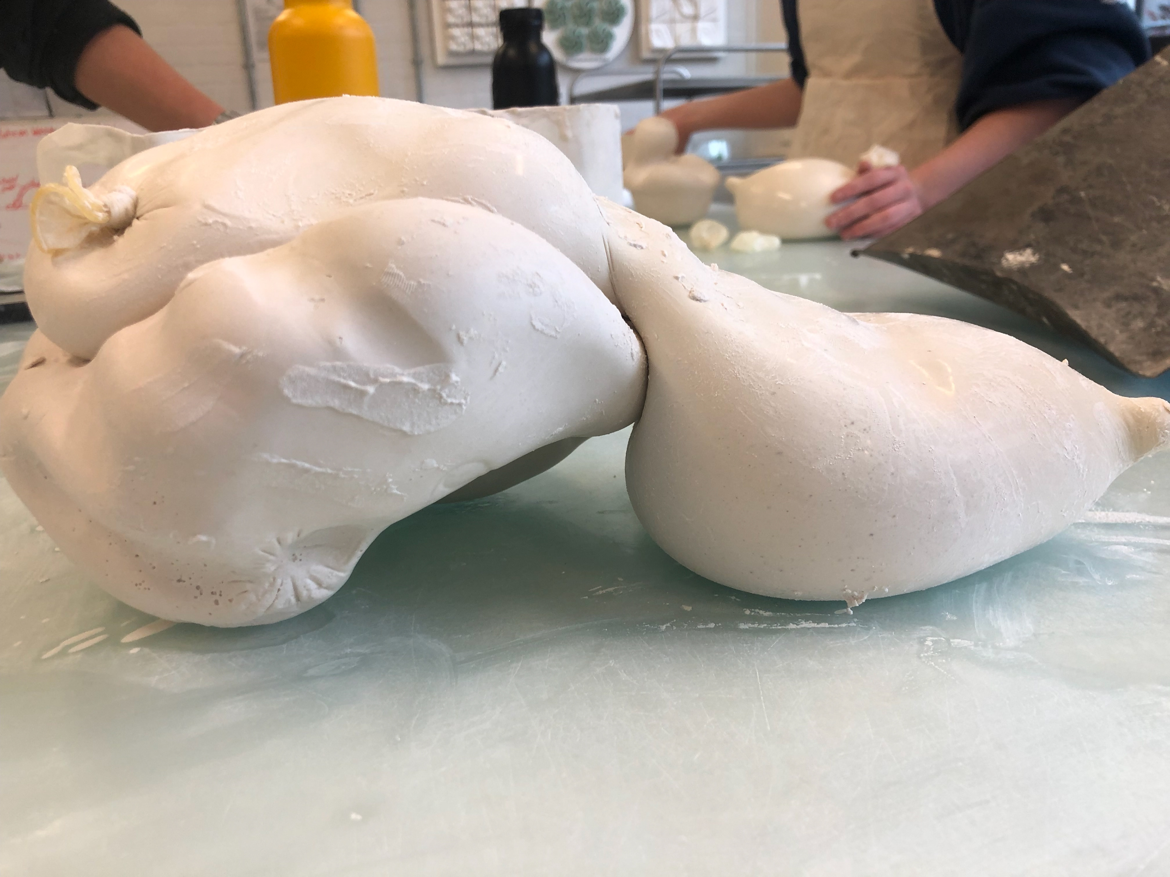 The two plaster filled condom's over lapping each other