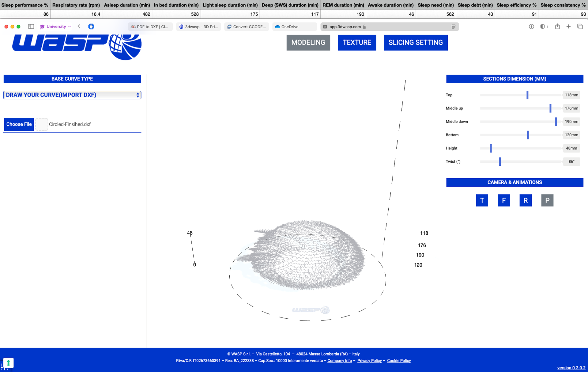 The dxf import and model settings