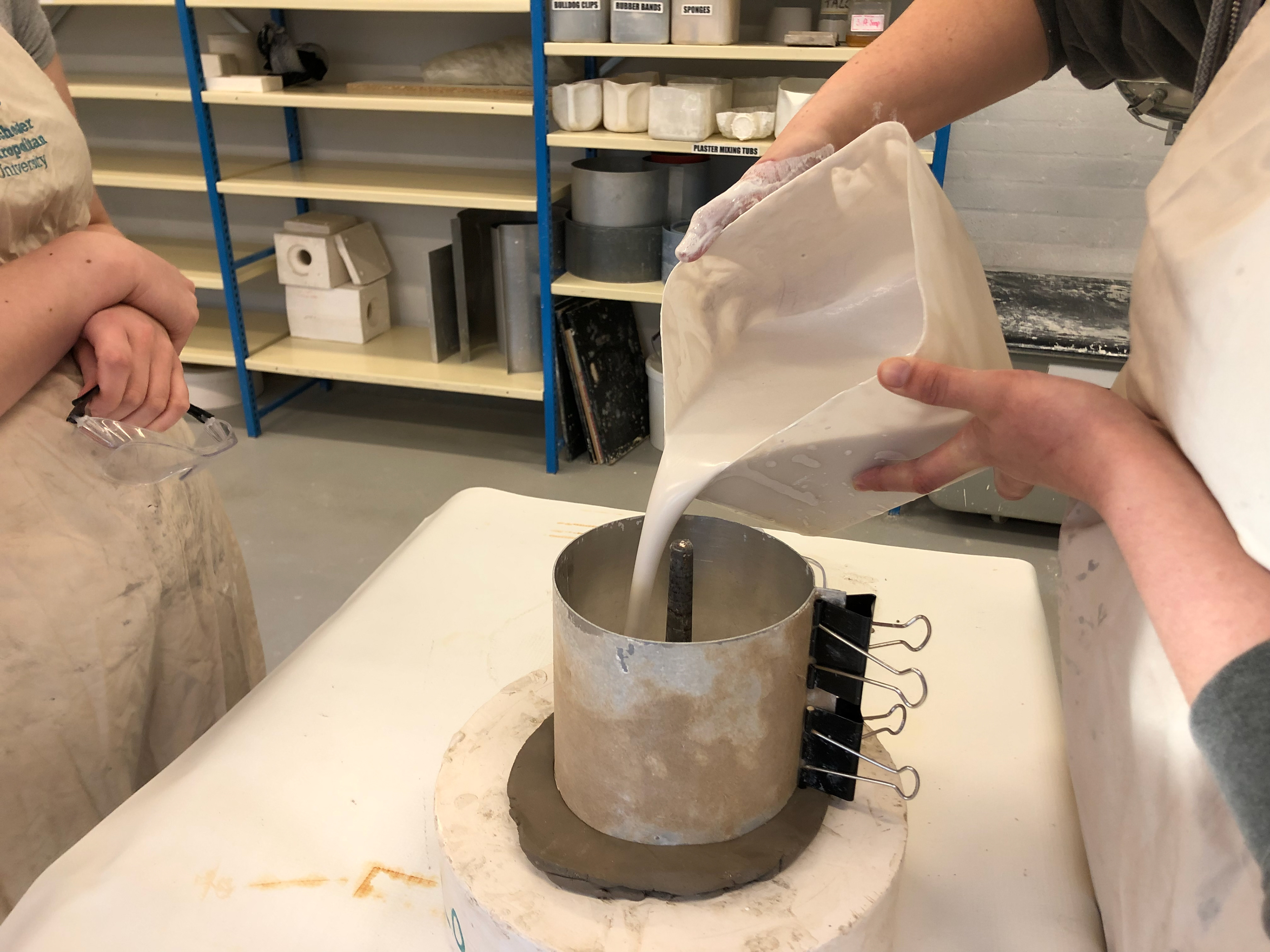 Pouring the plaster.