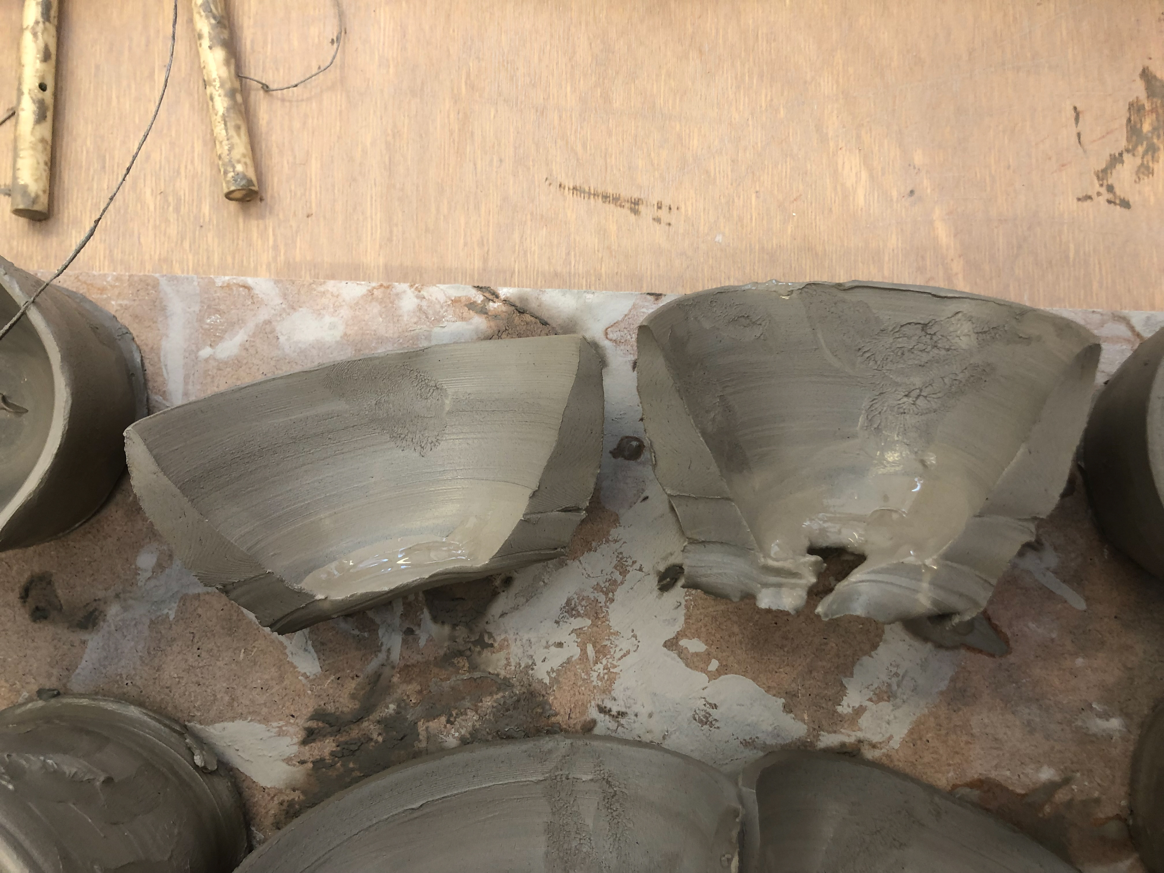 Pots cut in half.