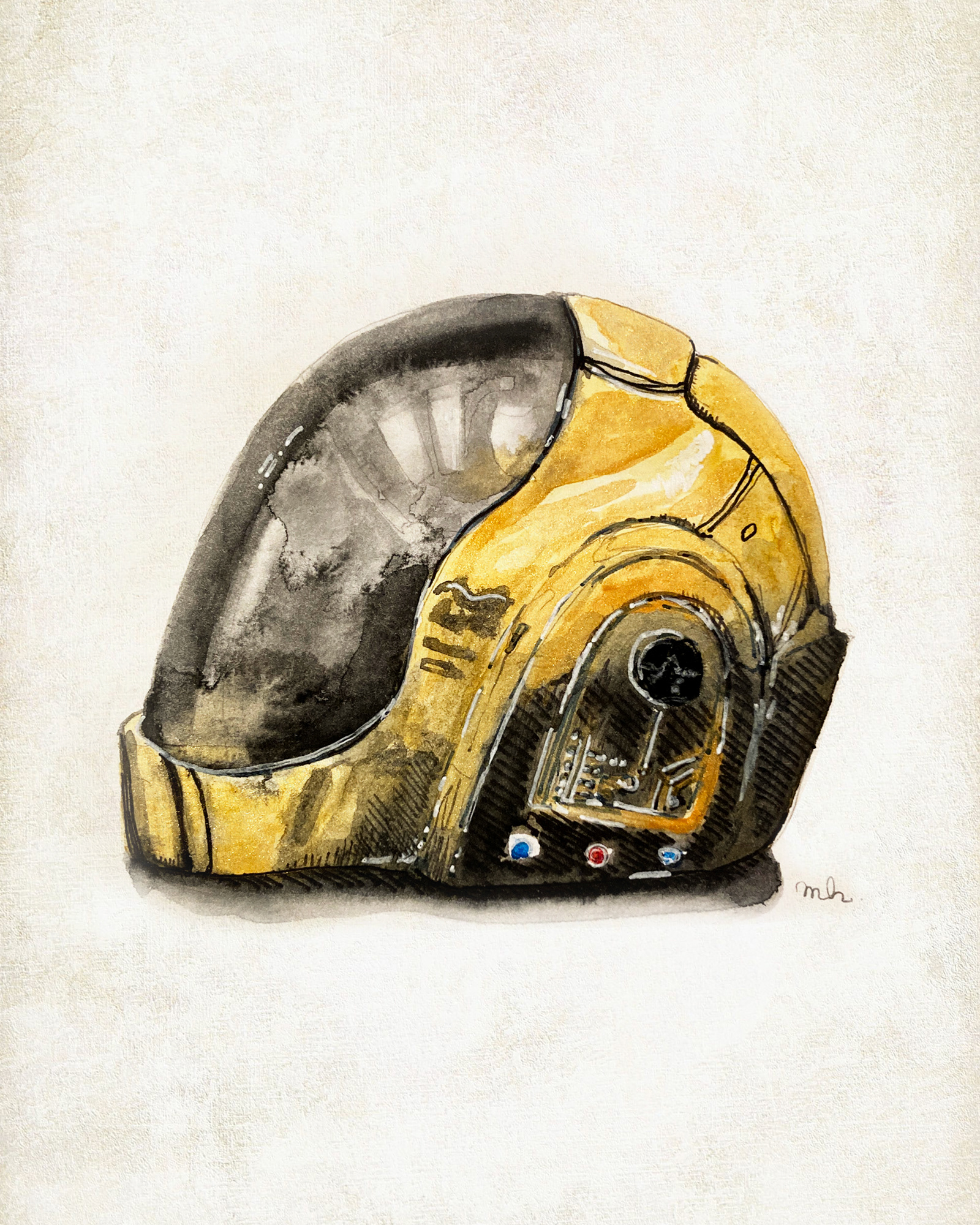 Duftpunk Helmet, Watercolour on paper, 8x12"