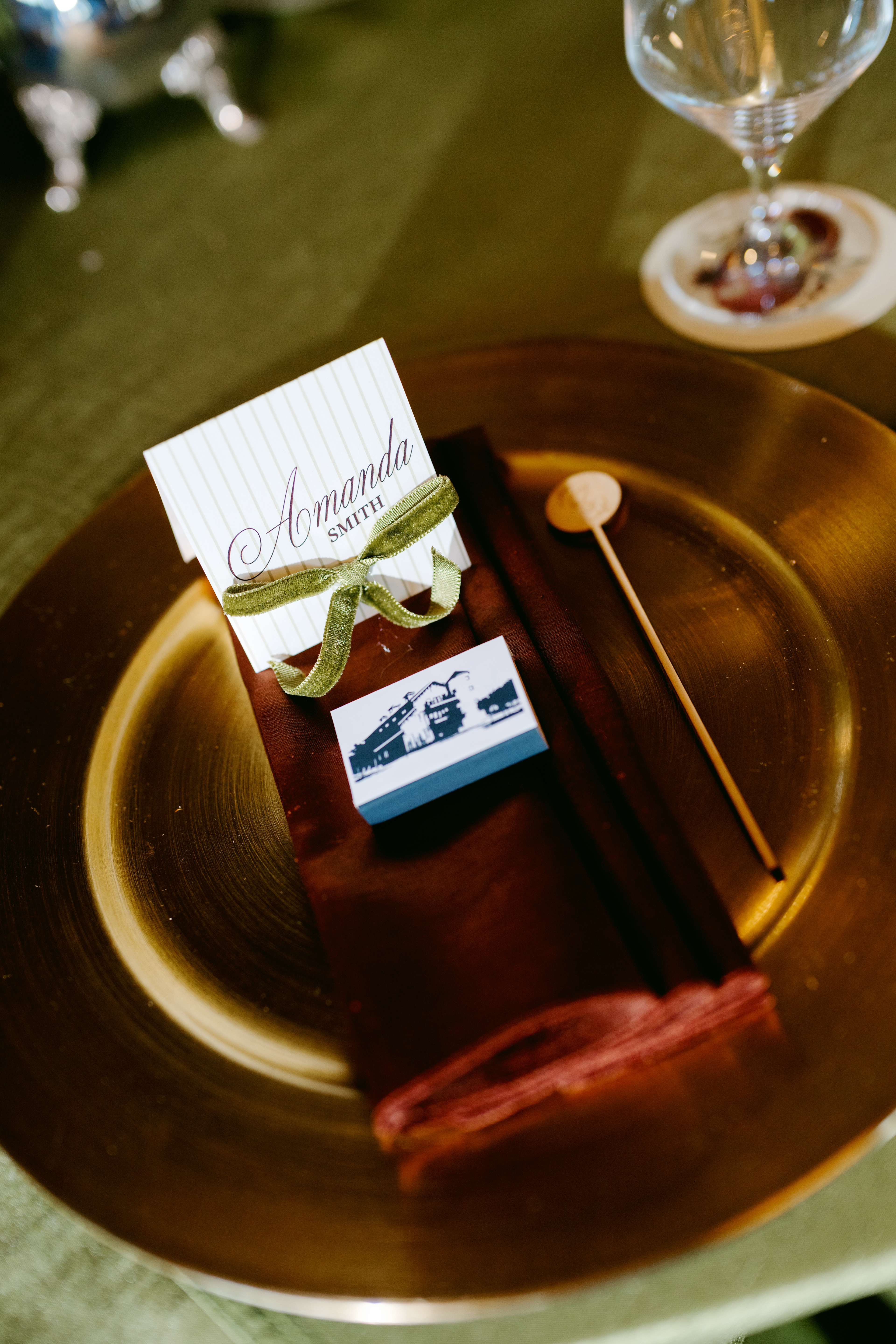 plate with name card and venue match box