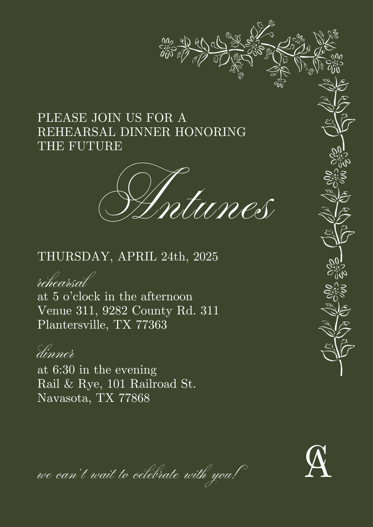 rehearsal dinner invitation