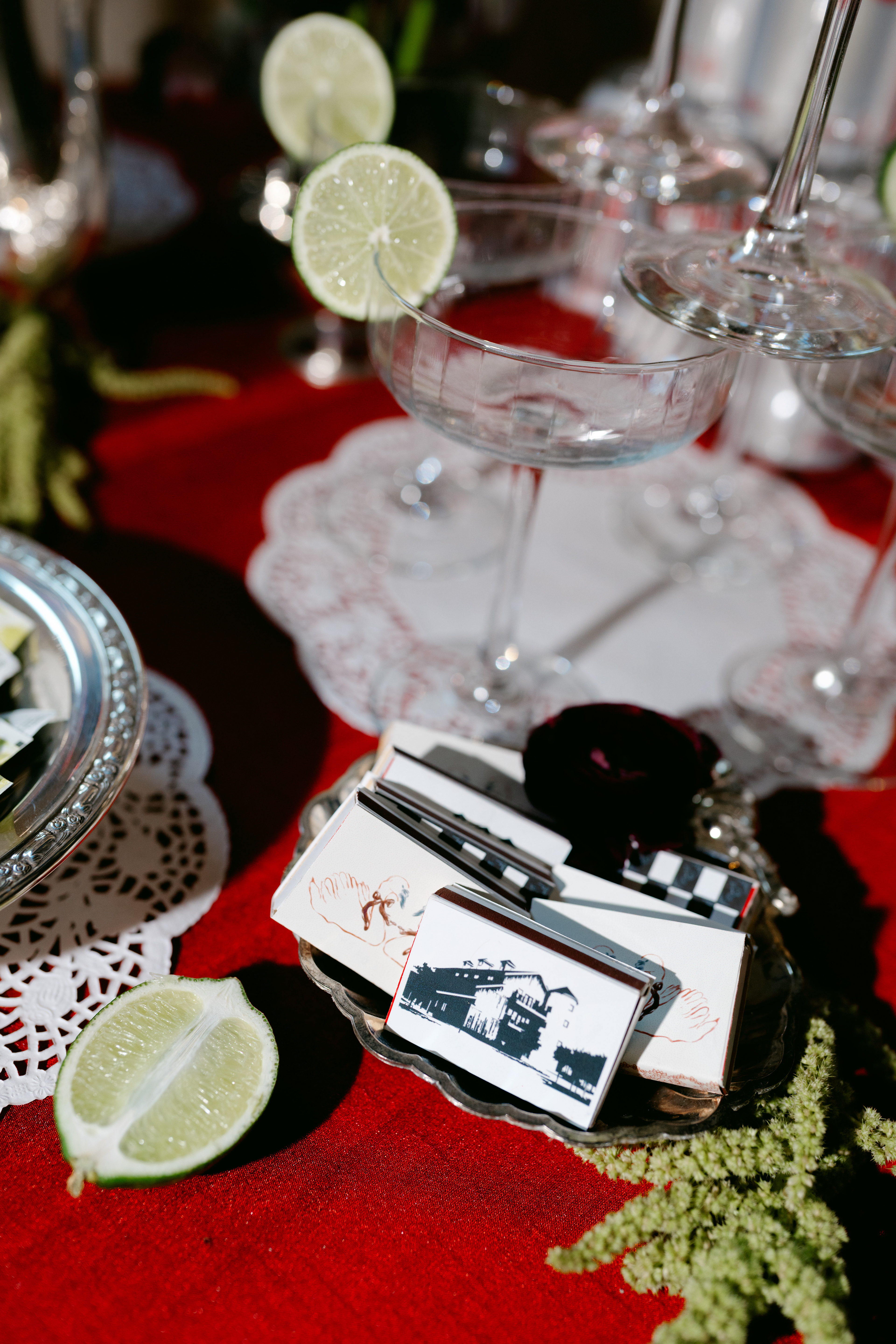 match boxes with venue and swan illustrations