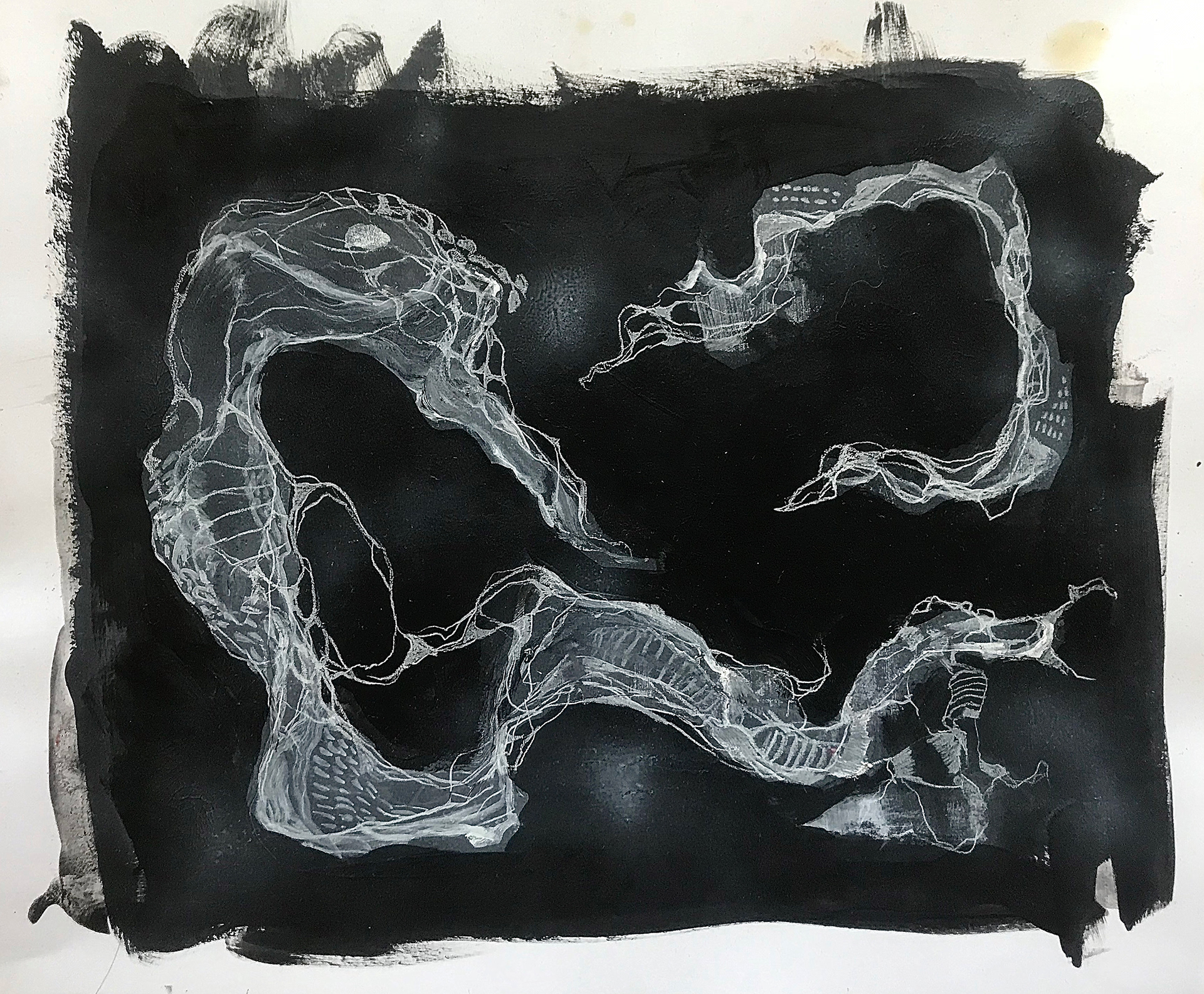 Exo Snake Skin Study, Acrylic Ink and Chalk on Paper 22x30"