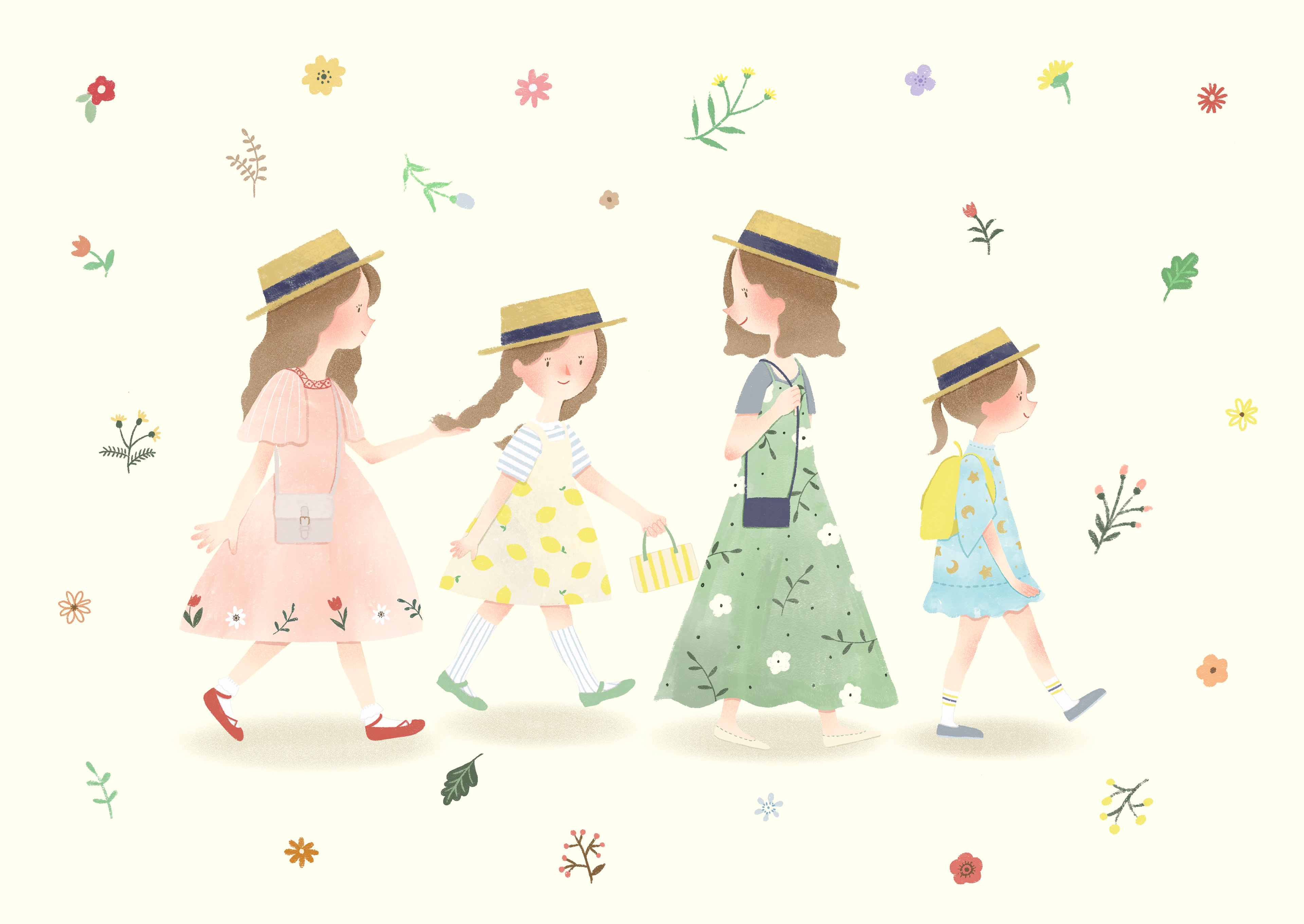 初夏のおでかけ（つくしのブックカバー展 展示イラスト）