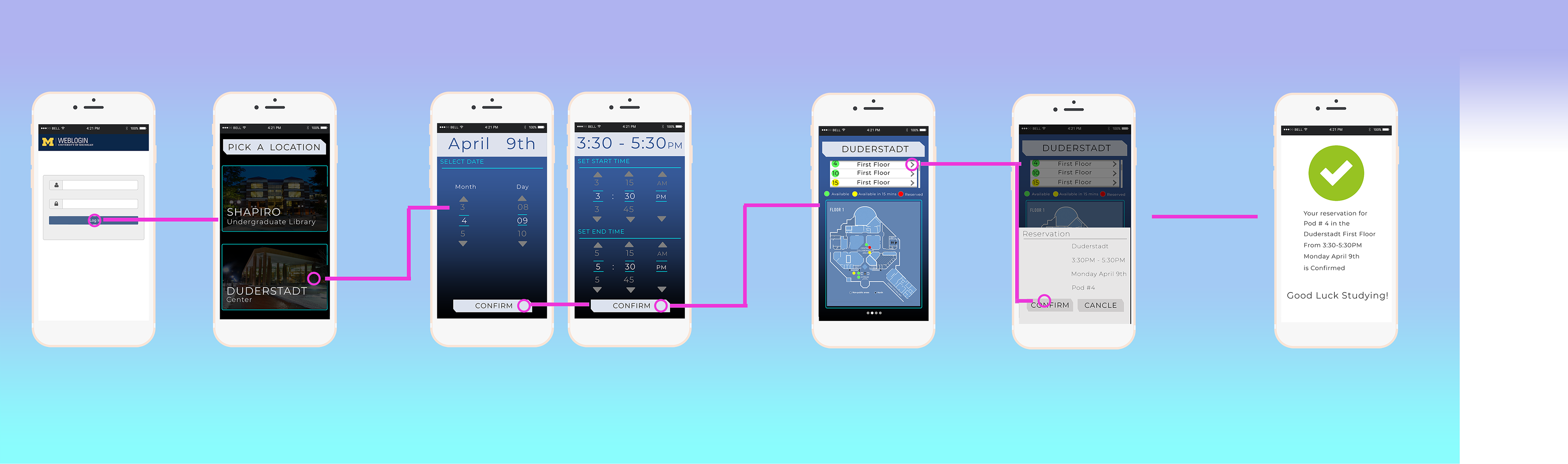 Locating and reserving a Study Pod using the app