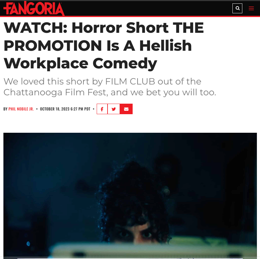 THE PROMOTION review on Fangoria: https://www.fangoria.com/watch-horror-short-the-promotion-is-a-hellish-workplace-comedy/