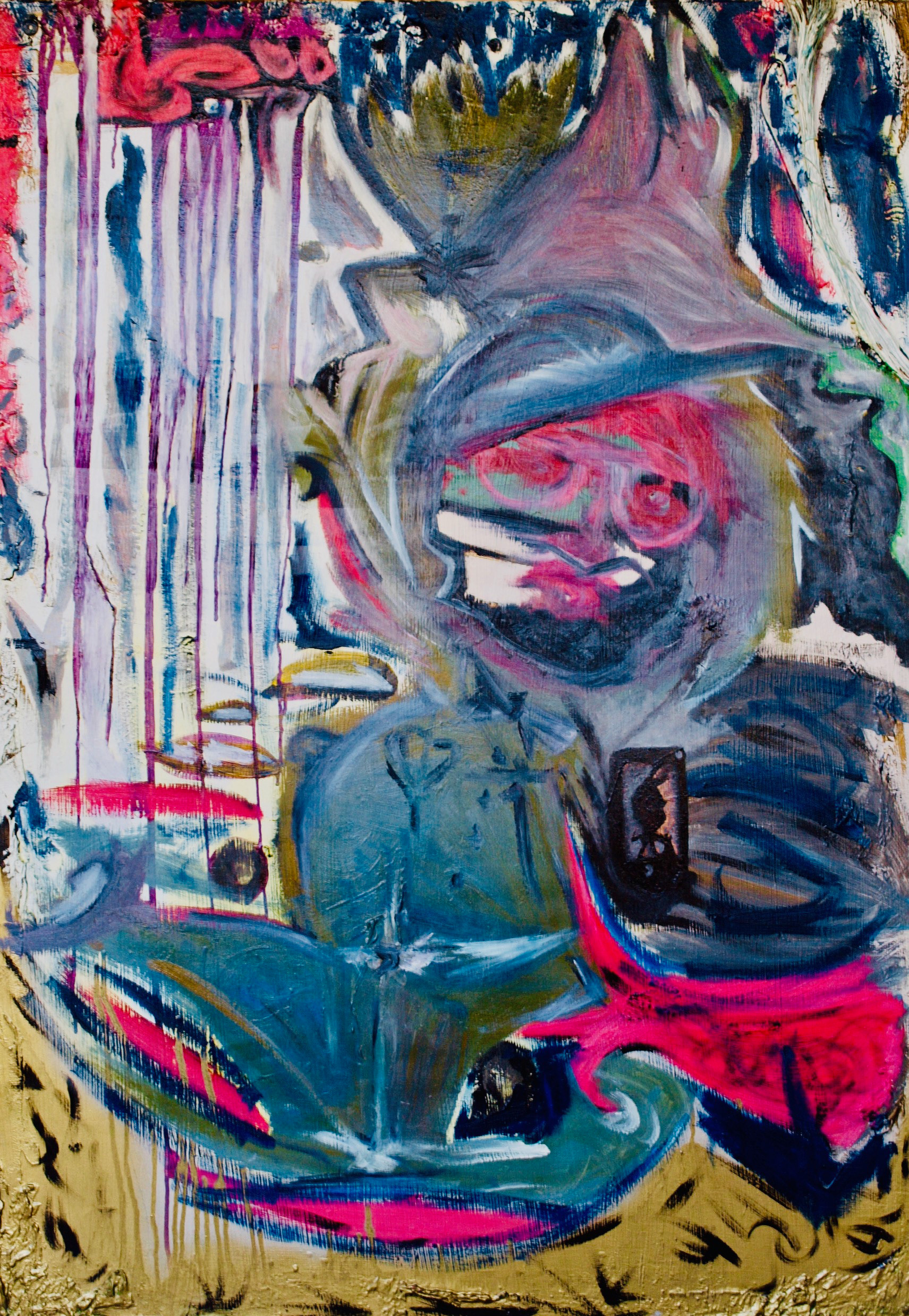 Canvas, Self HC-Hipster, Oil+ Acrylic+ Material, 70x100 2018