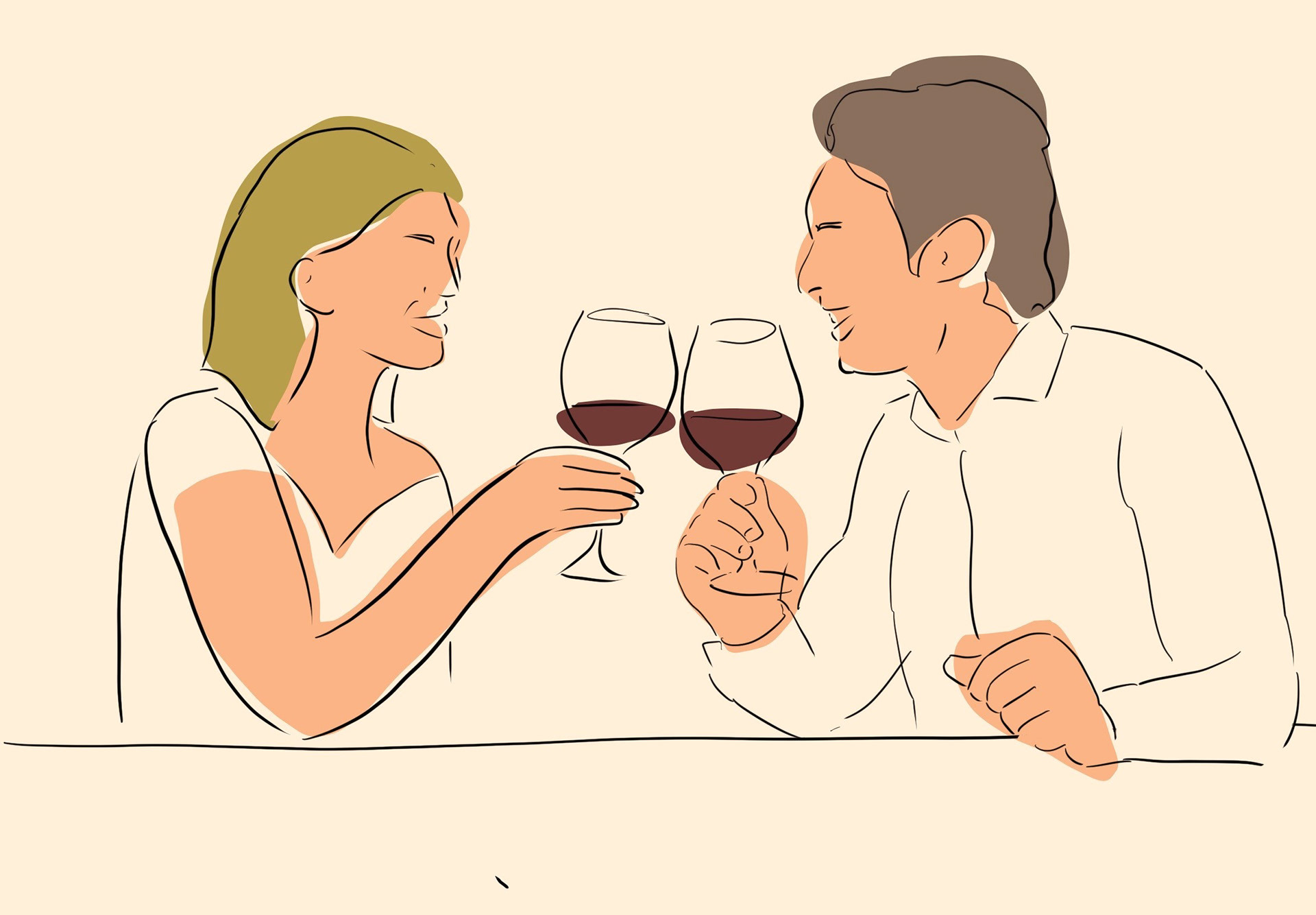 Having dinner and a wine at the scheduled date