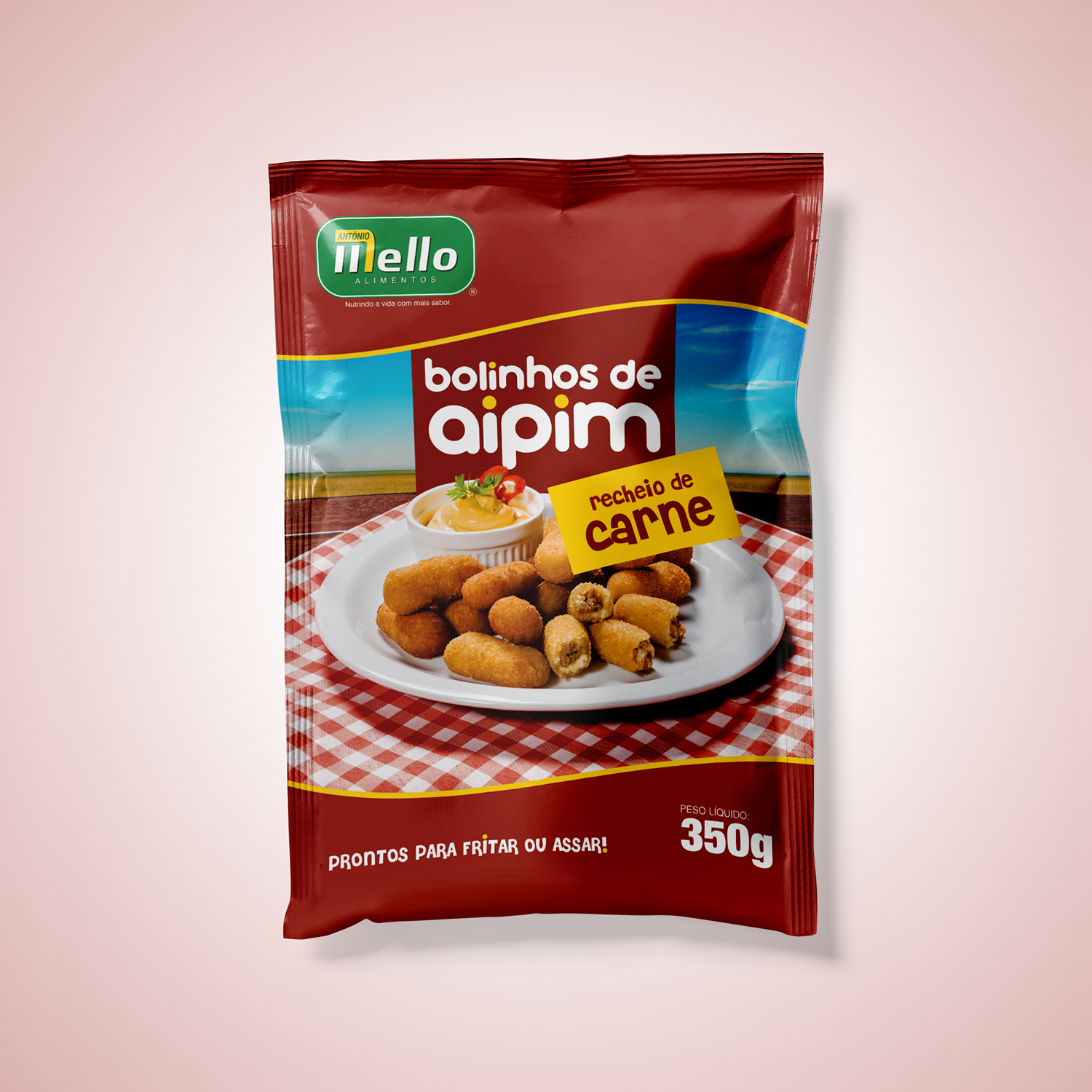 embalagem bolinho de aipim com recheio de carne mello alimentos