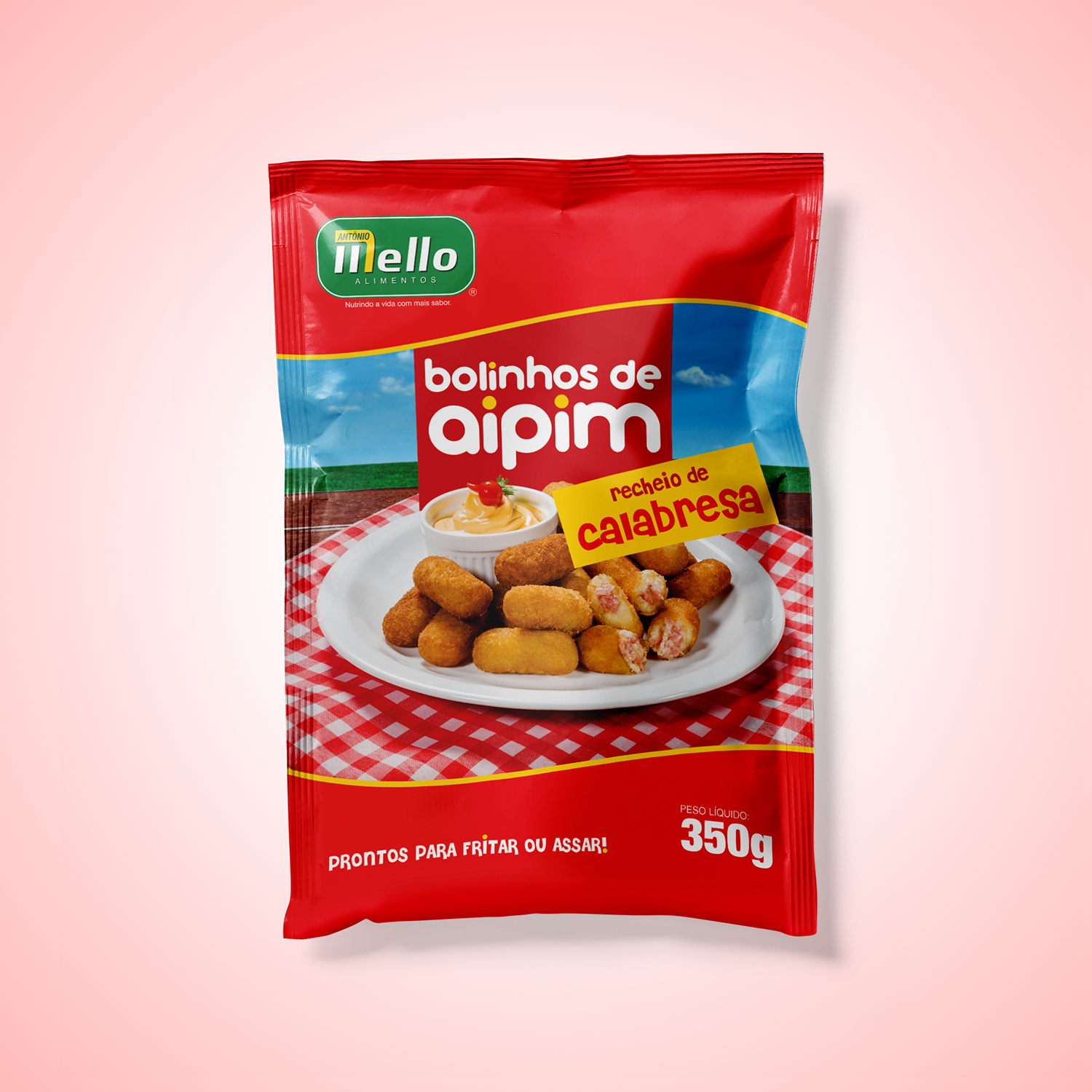 embalagem bolinho de aipim com recheio de calabresa mello alimentos