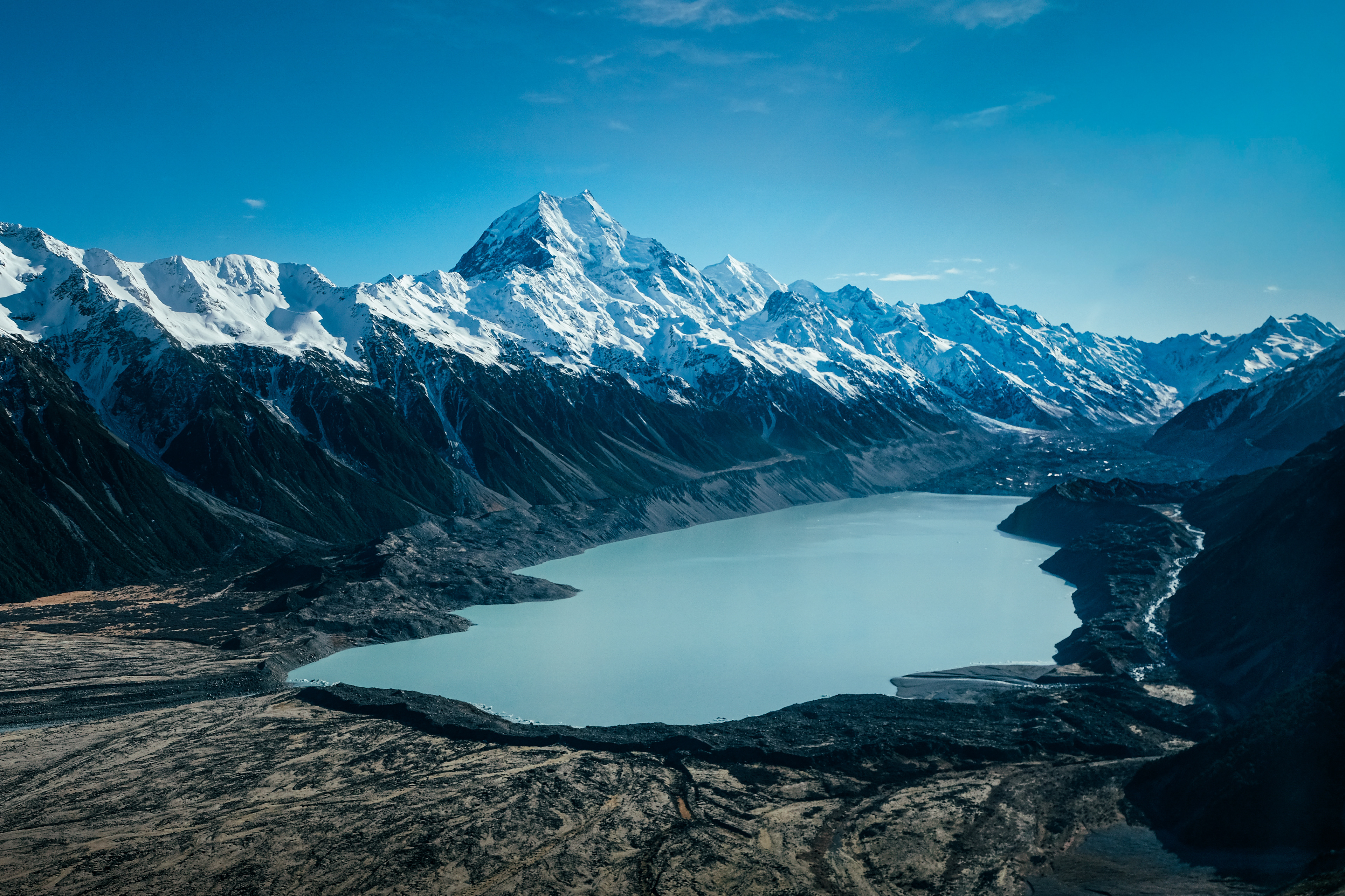 Aerial View of Tasman Lake and Mt. Cook