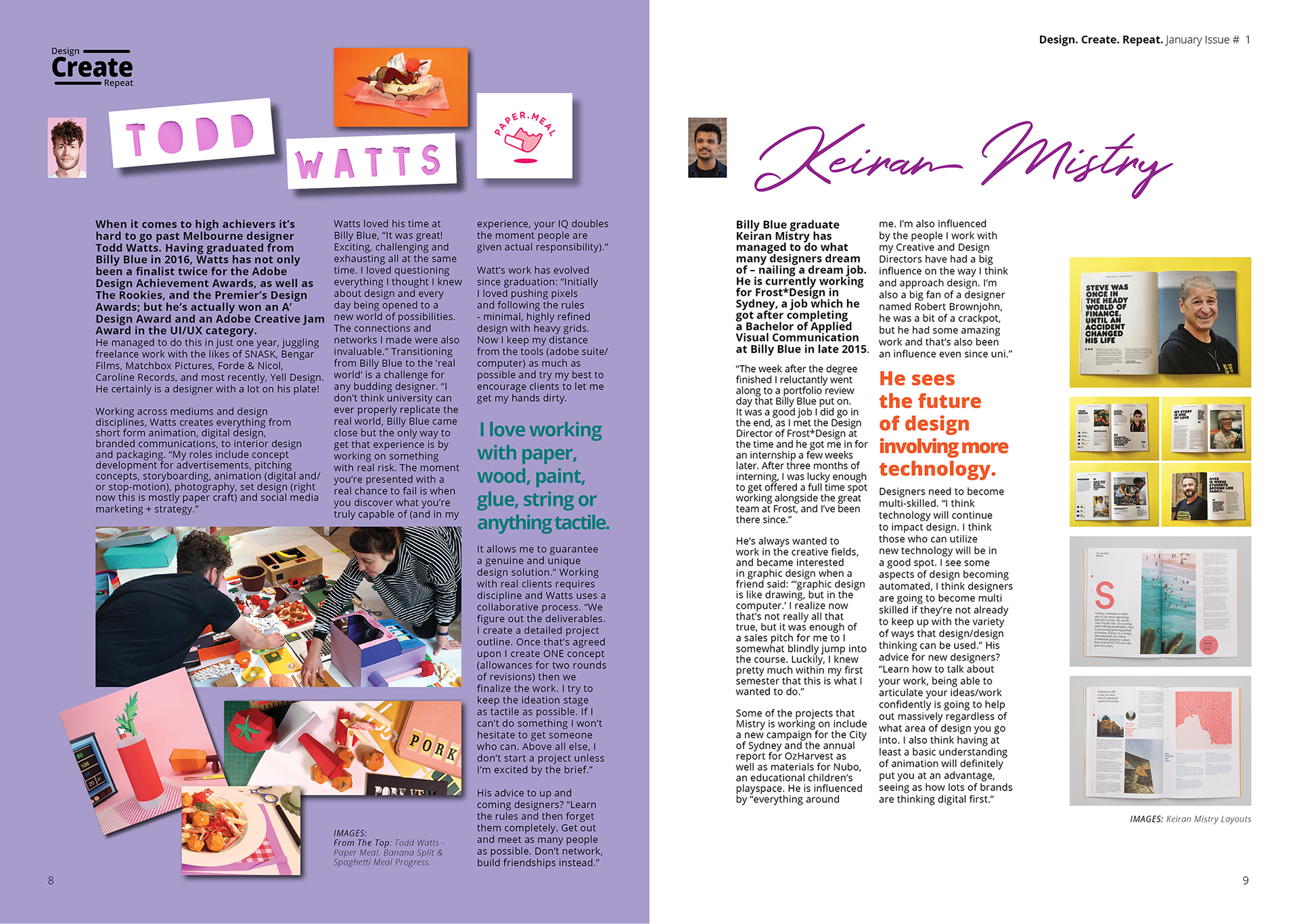 Design. Create. Repeat. Magazine Feature Article pages, typesetting by Anderssen Creative.