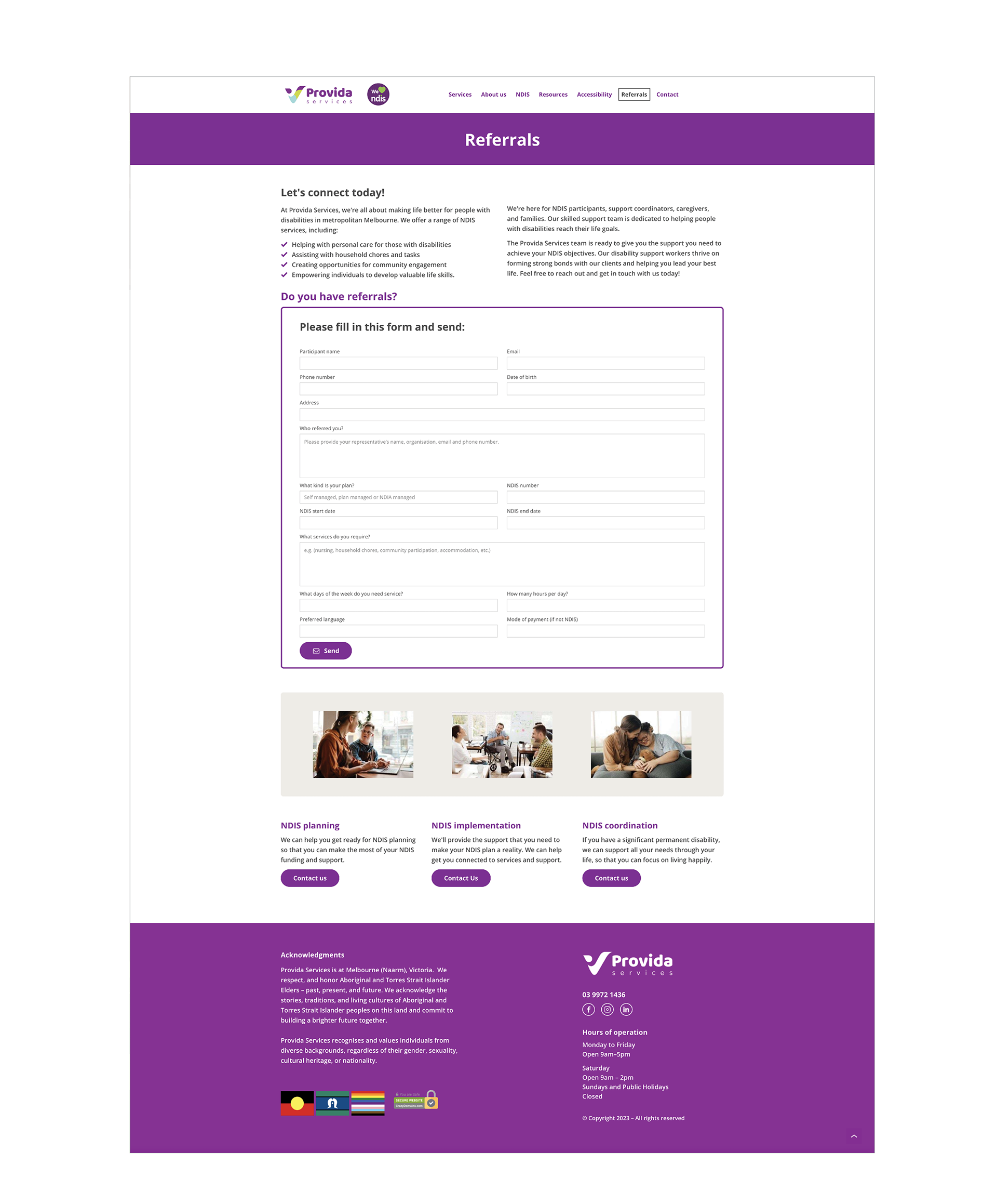Provida Services Website, Referrals page, designed by Anderssen Creative.