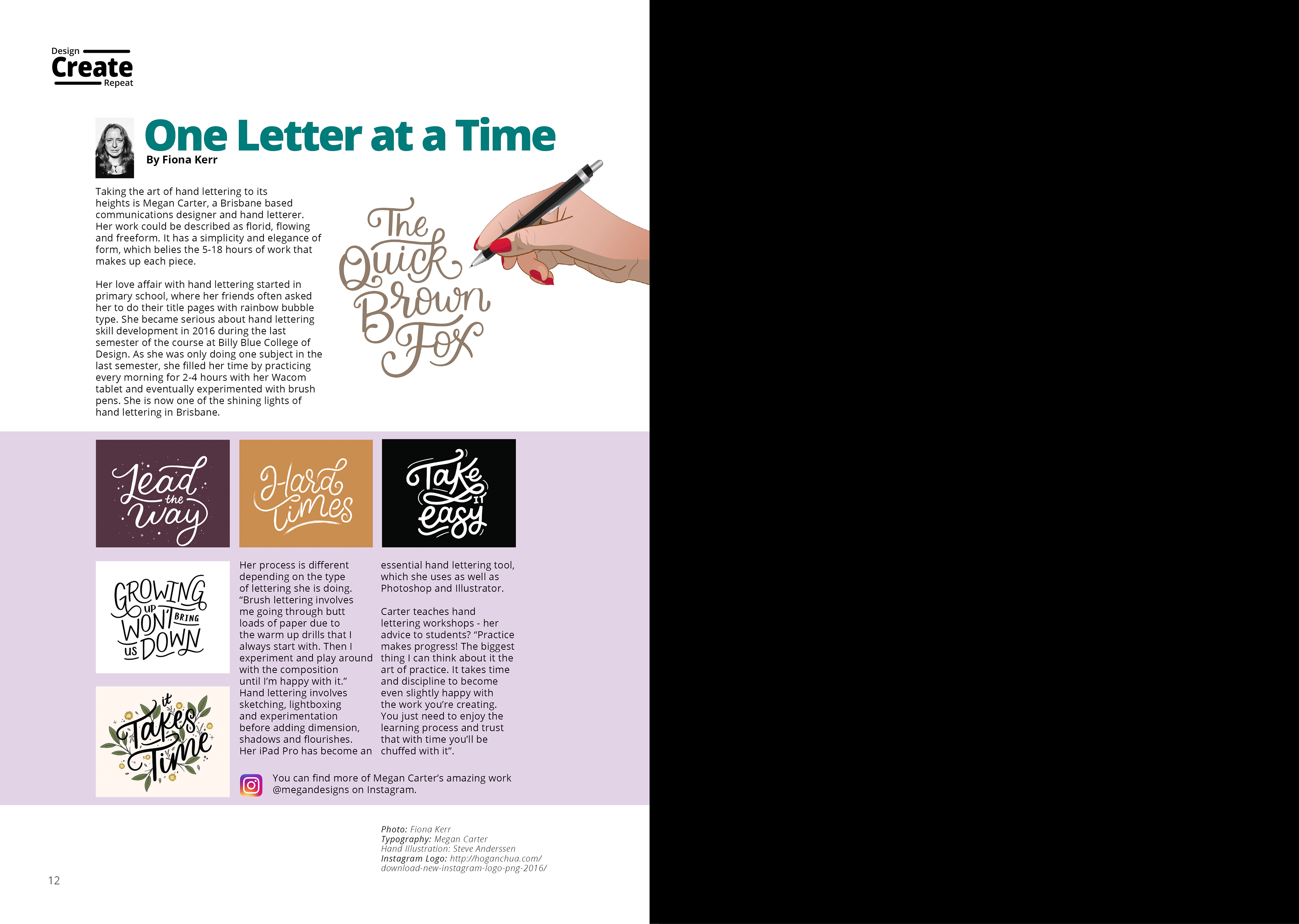 Design. Create. Repeat. Magazine Feature Article page, typesetting by Anderssen Creative.
