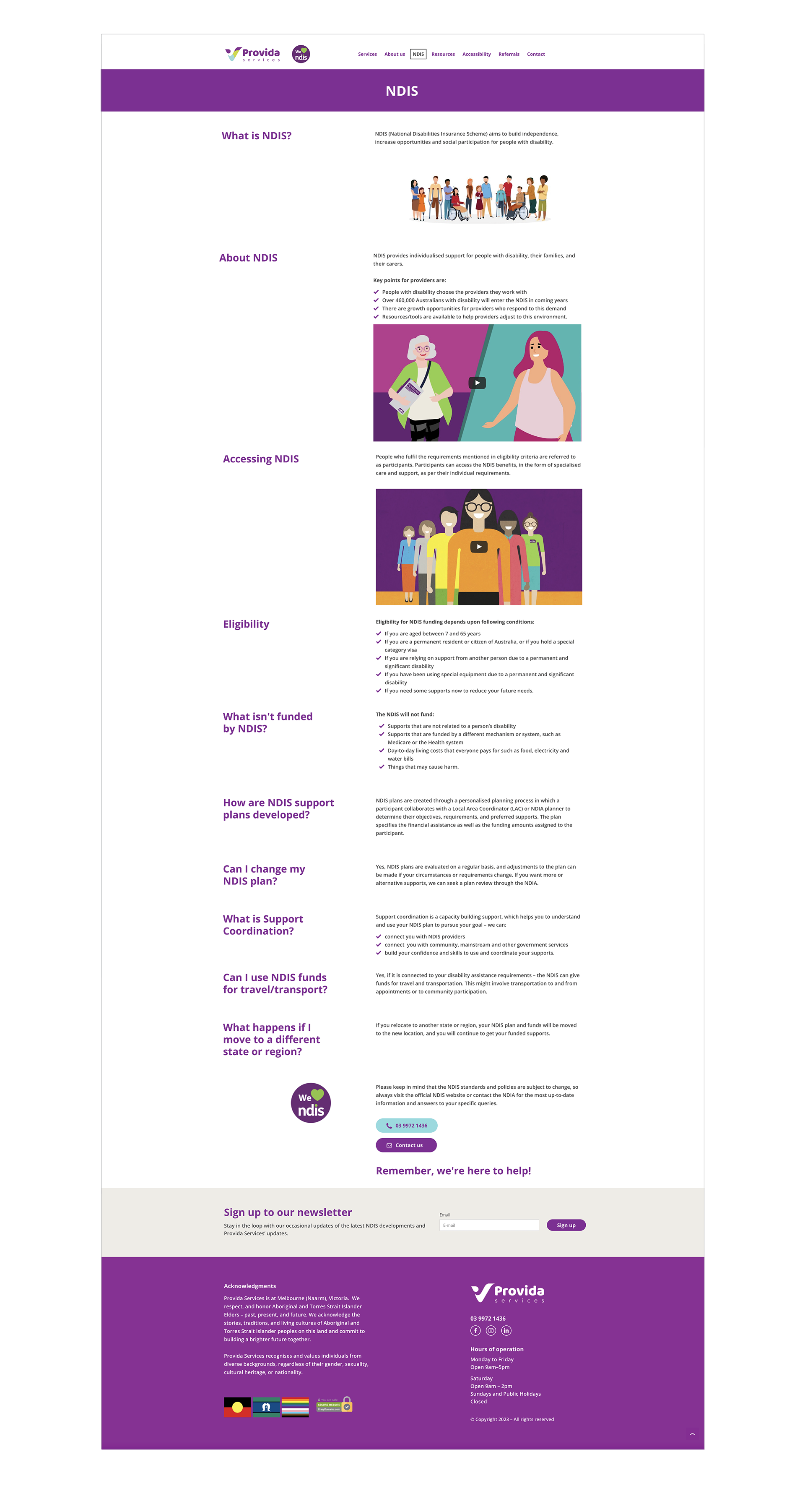 Provida Services Website, NDIS page, designed by Anderssen Creative.