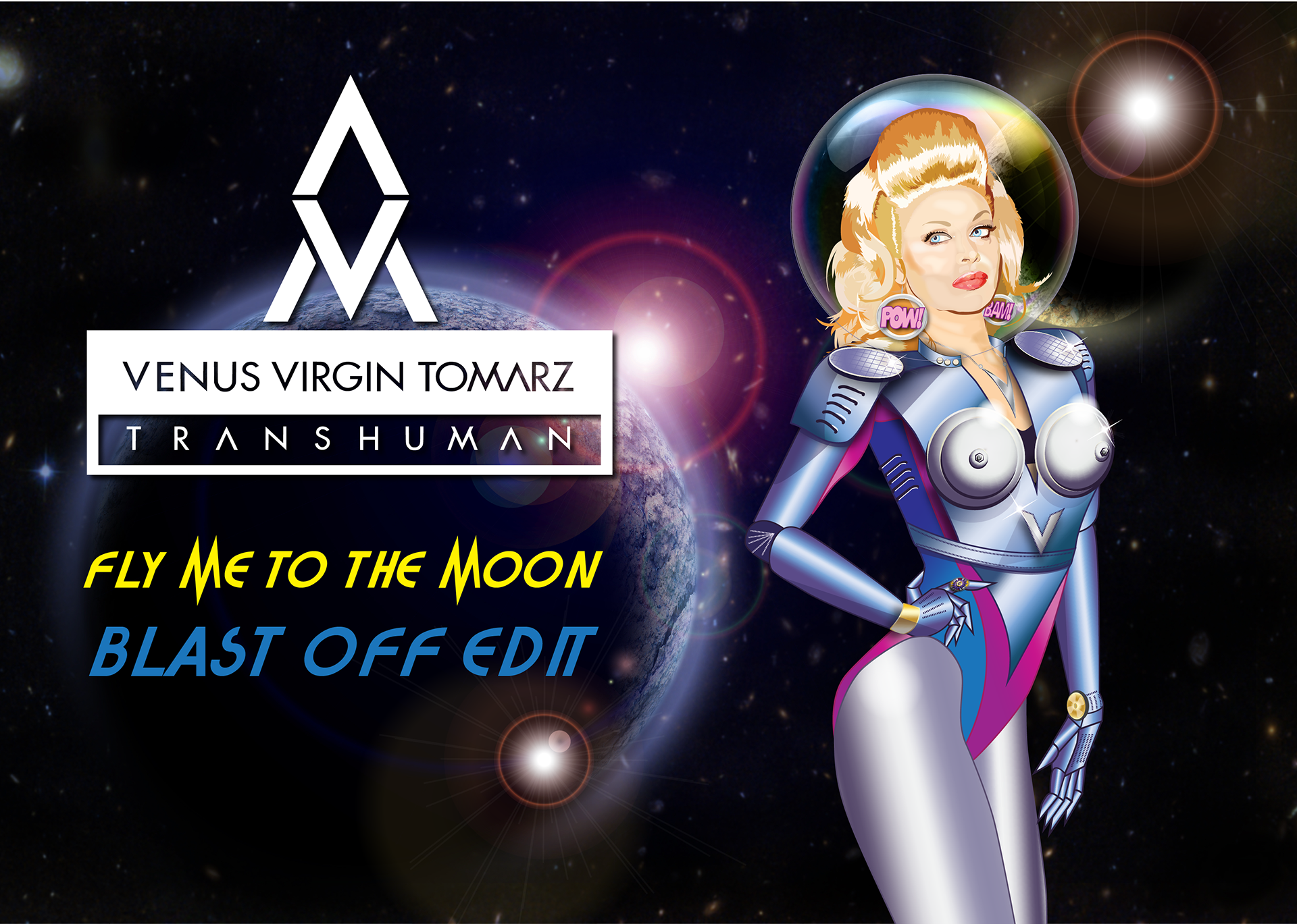 Digital illustration by Anderssen Creative of Venus Virgin Tomarz Transhuman – Fly Me to the Moon.