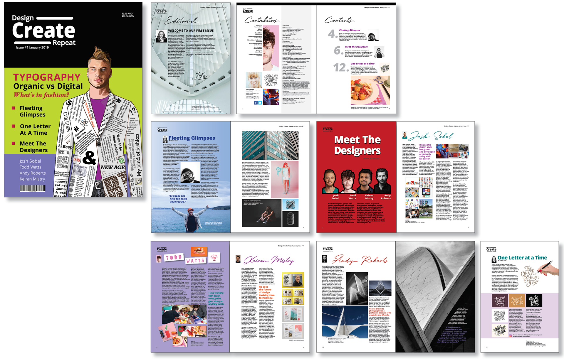 Design. Create. Repeat. Magazine Masthead, layout and typesetting, designed by Anderssen Creative.