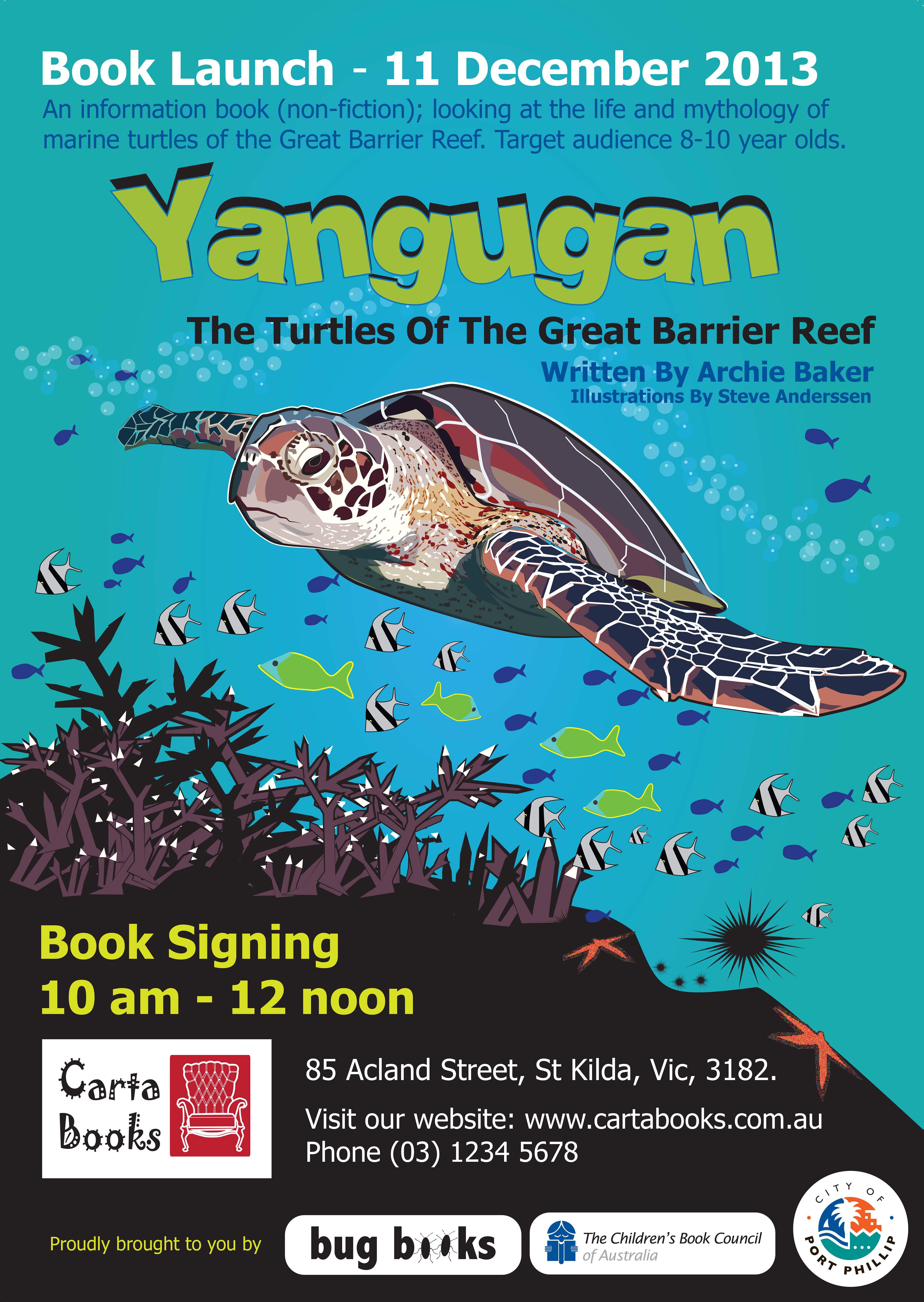Digitally illustrated book cover poster featuring turtles, by Anderssen Creative.